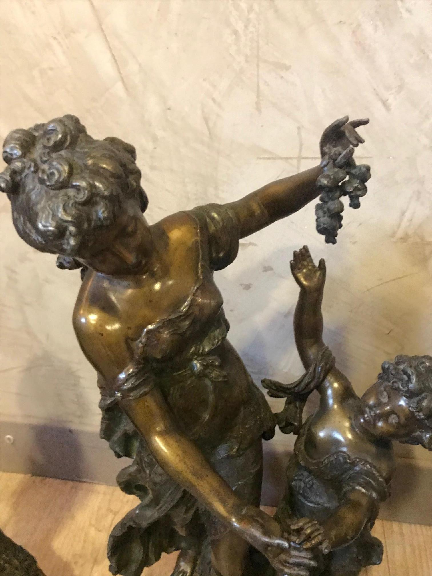 20th Century French Emile Bruchon Spelter Set of a Sculpture and Two Jars 8