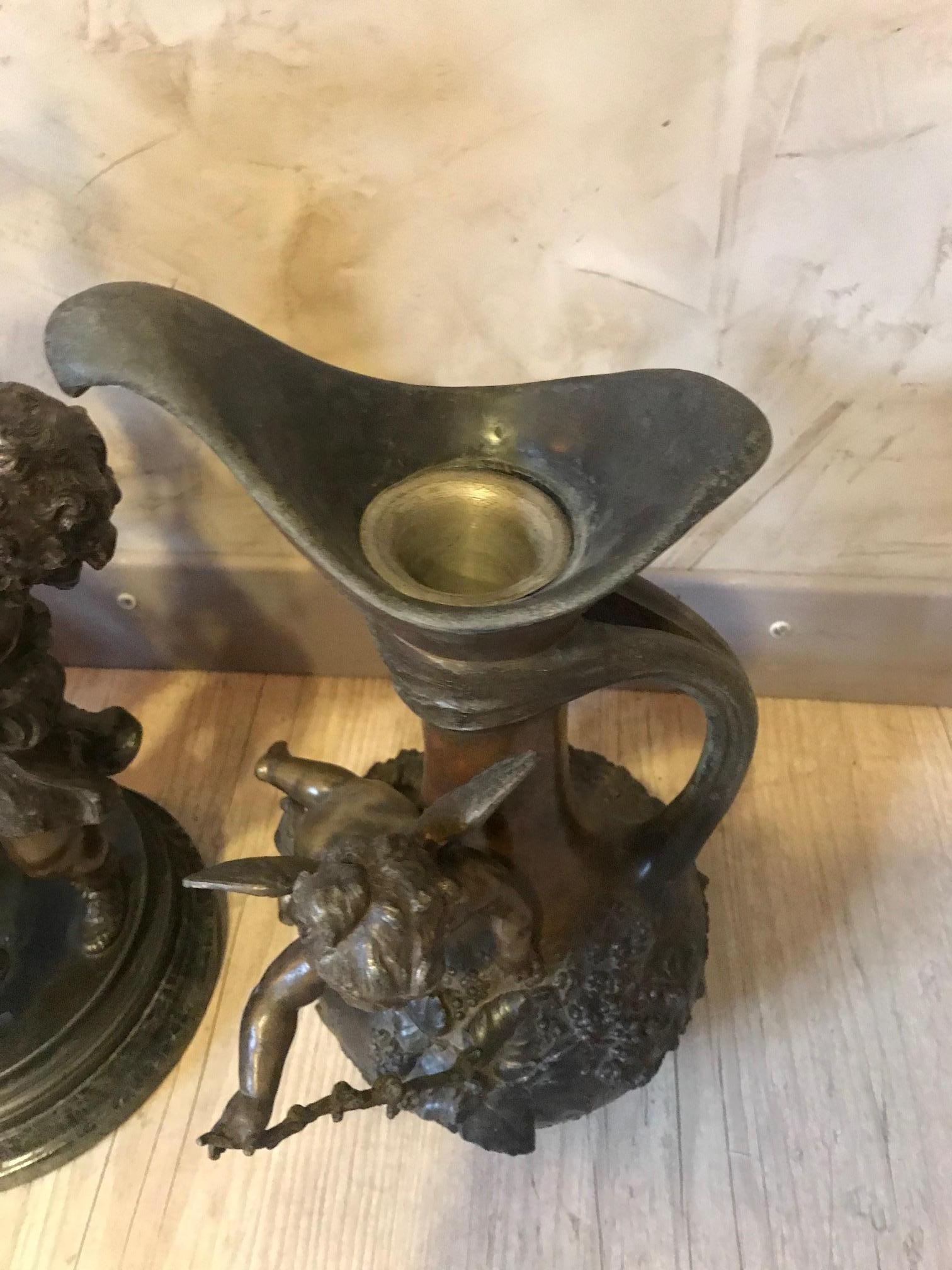Early 20th Century 20th Century French Emile Bruchon Spelter Set of a Sculpture and Two Jars