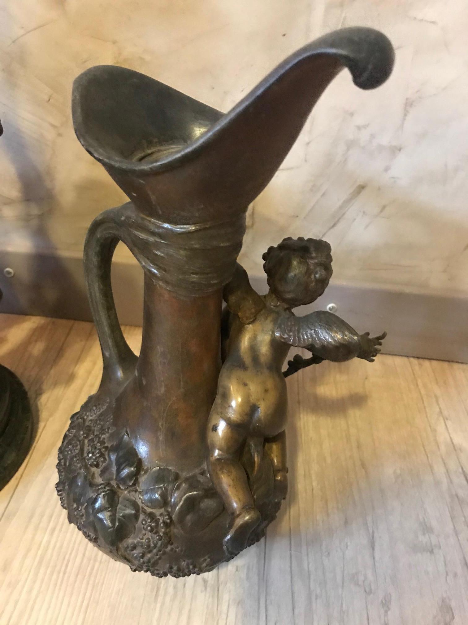 20th Century French Emile Bruchon Spelter Set of a Sculpture and Two Jars 1