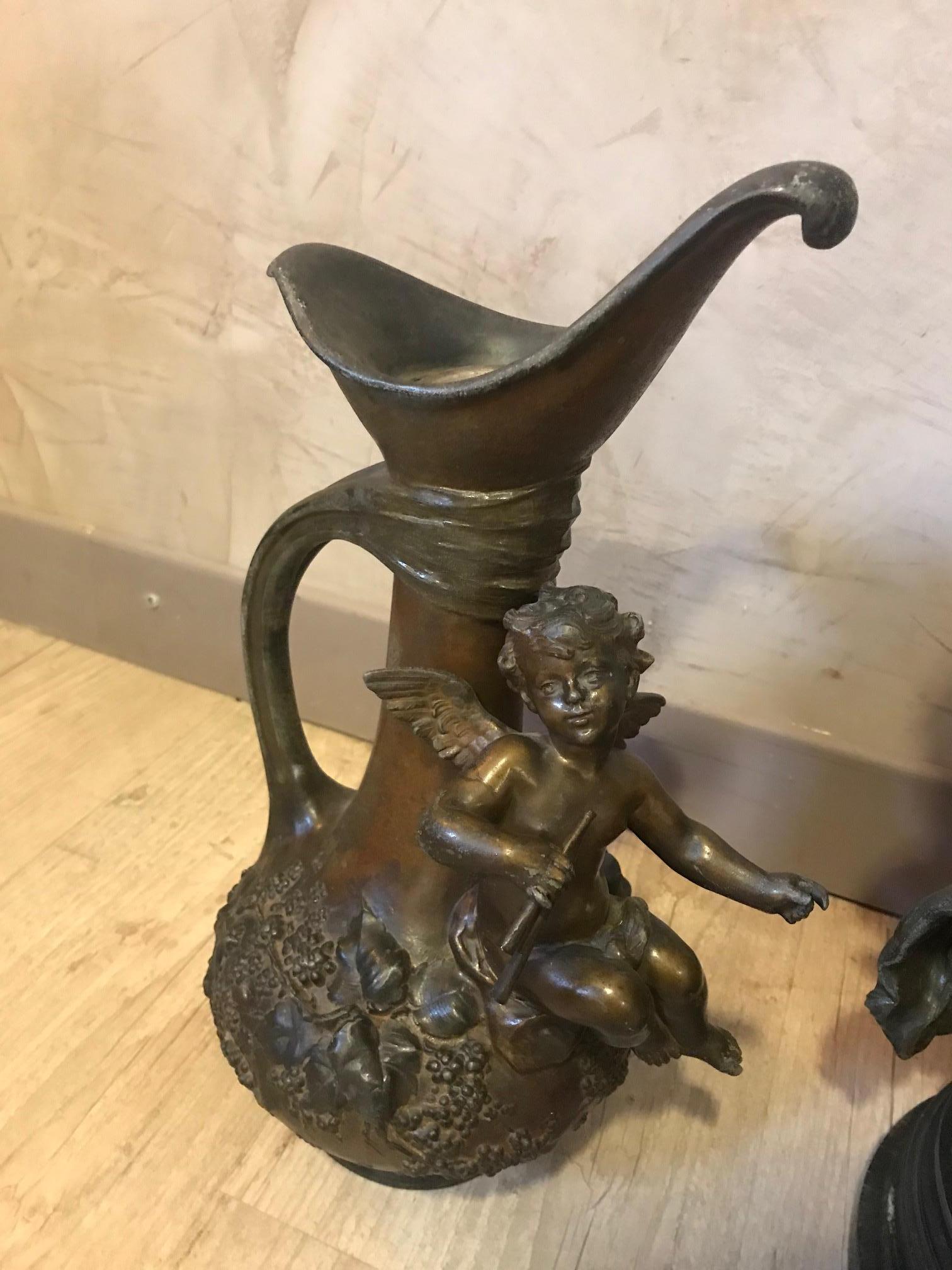 20th Century French Emile Bruchon Spelter Set of a Sculpture and Two Jars 2