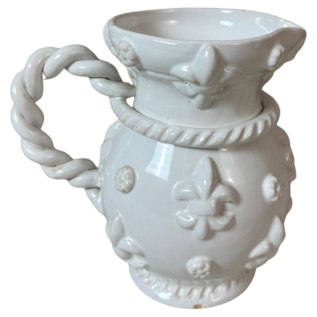 20th century French Emile Tessier White Eartenware Pitcher, 1950s For Sale