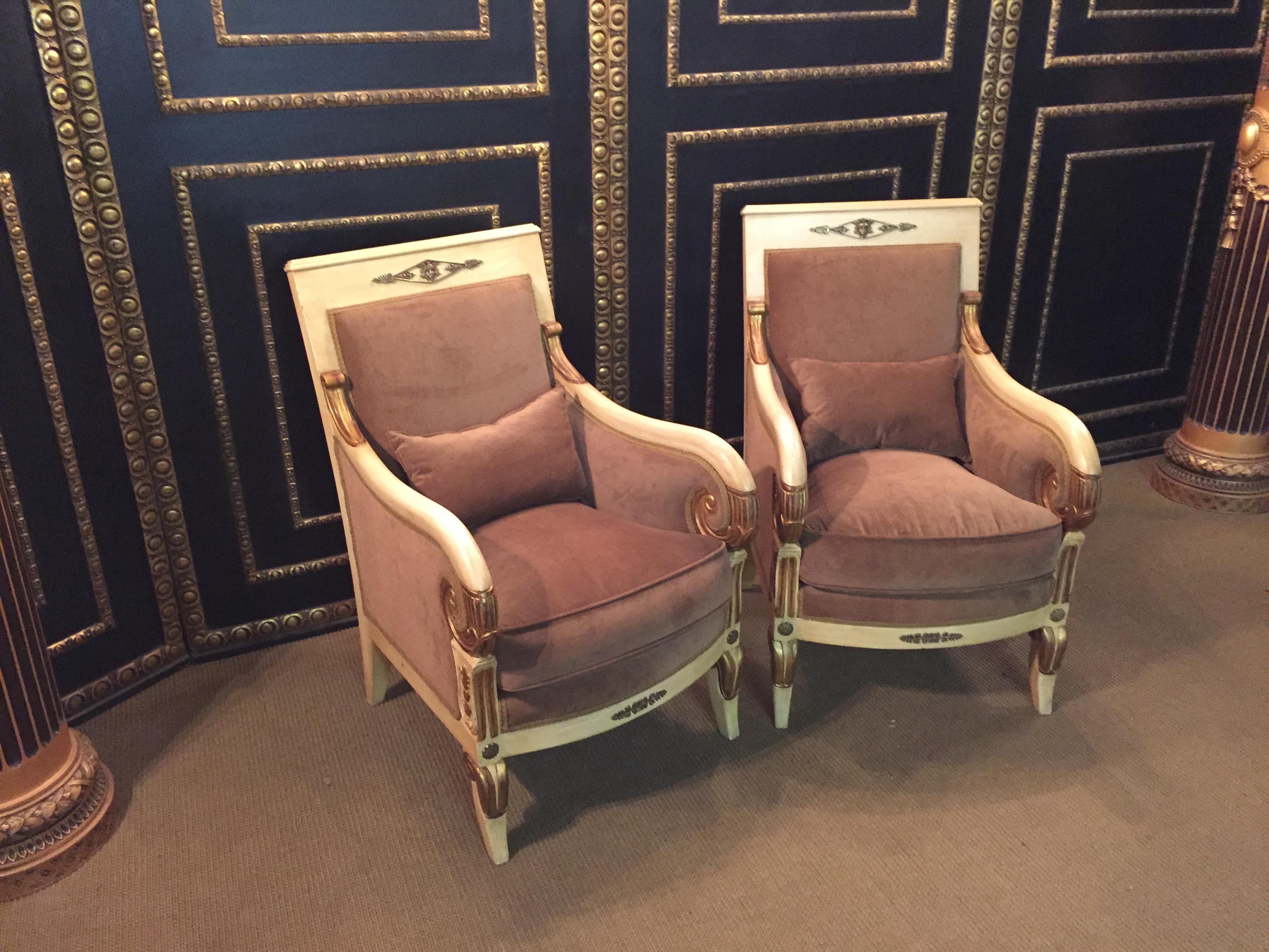 20th Century antique  French Empire Salon Ameublement with Two Armchairs carved For Sale 8