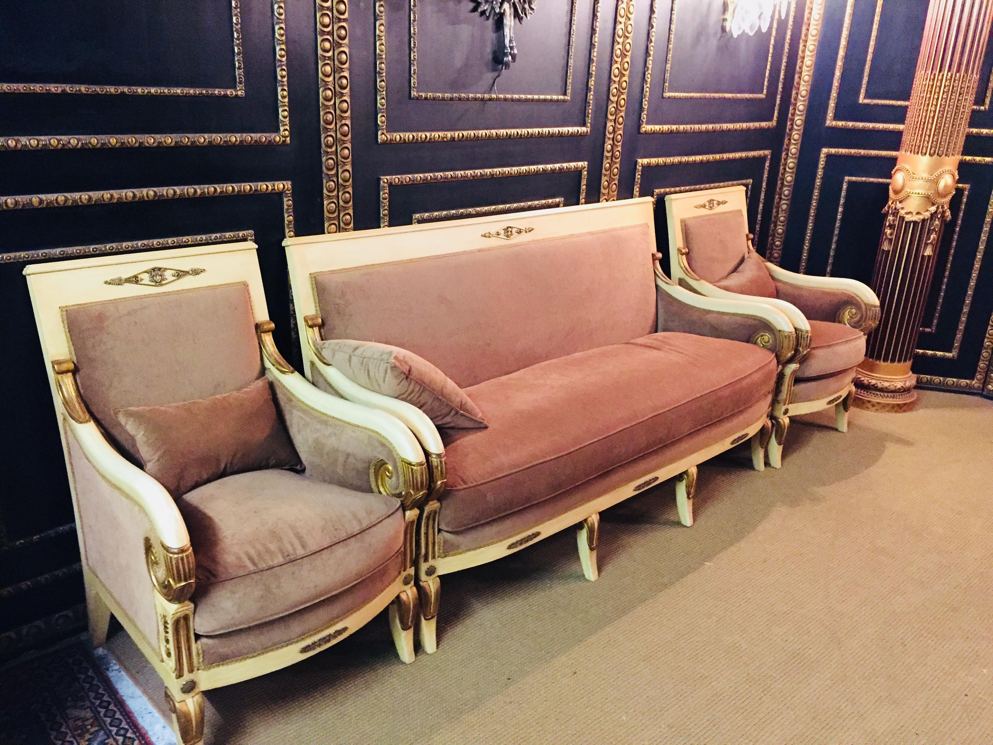20th Century antique  French Empire Salon Ameublement with Two Armchairs carved For Sale 13