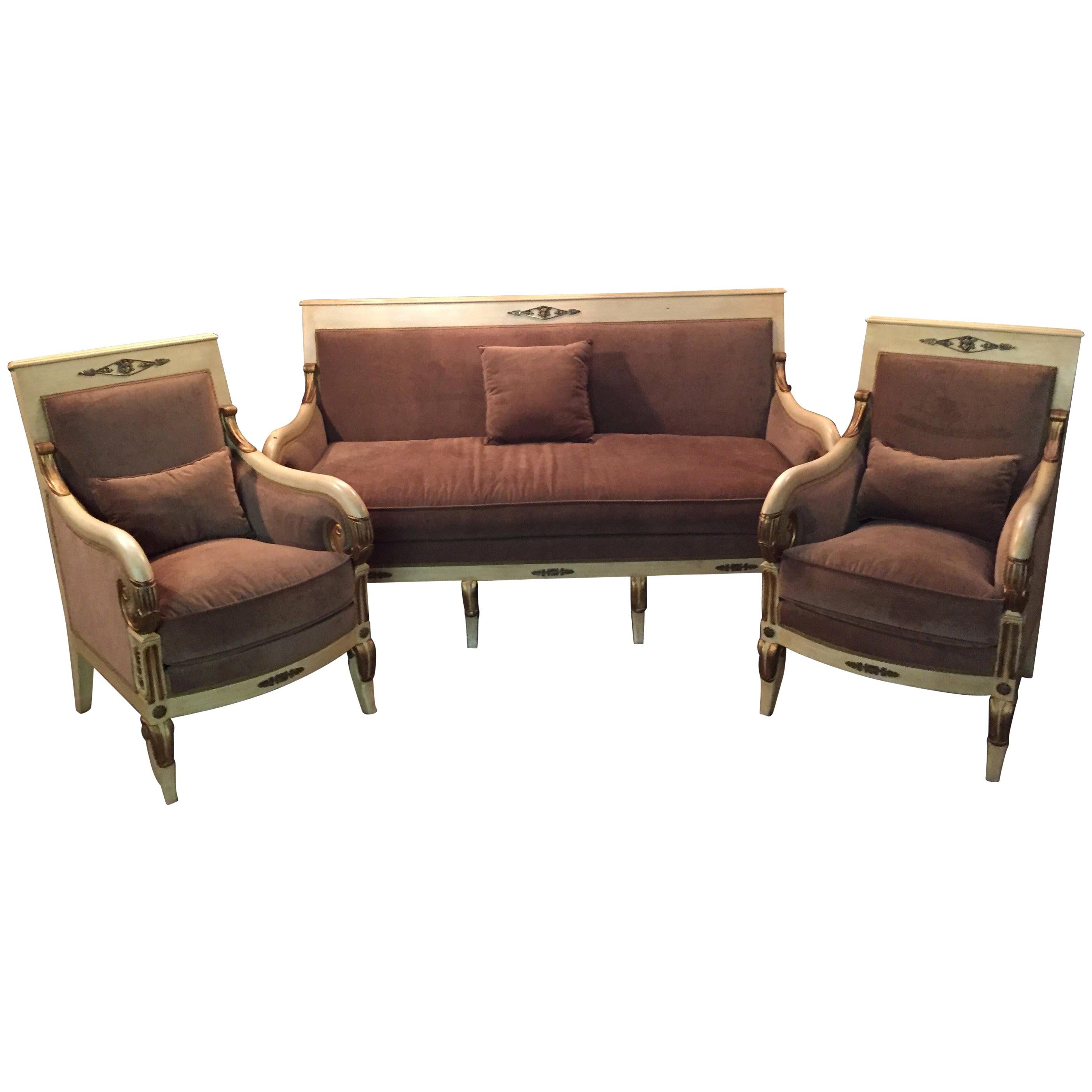 20th Century French Empire Salon Ameublement with Two Armchairs