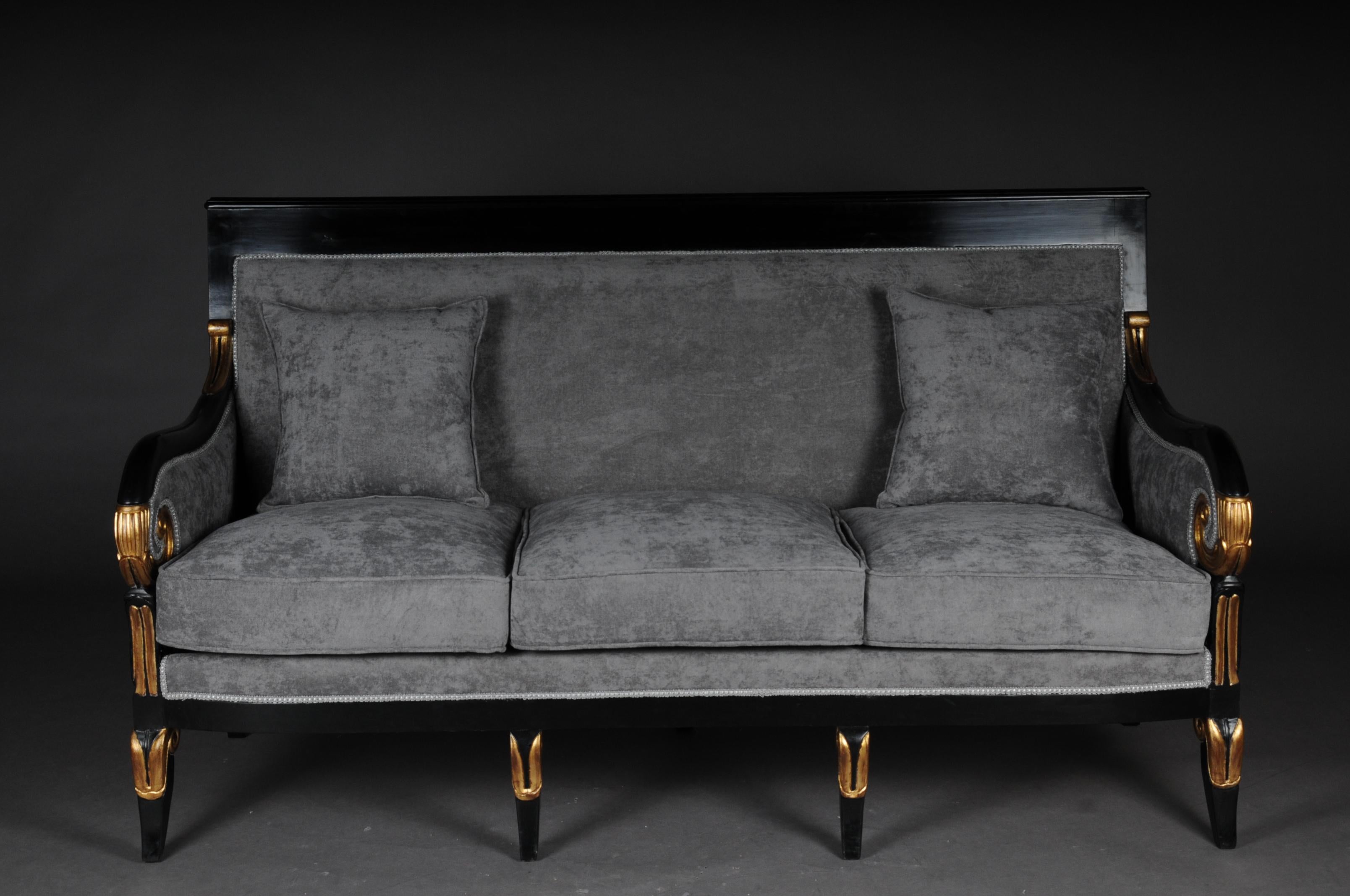 Ebonized 20th Century French Empire Salon Sofa/Couch, Black For Sale