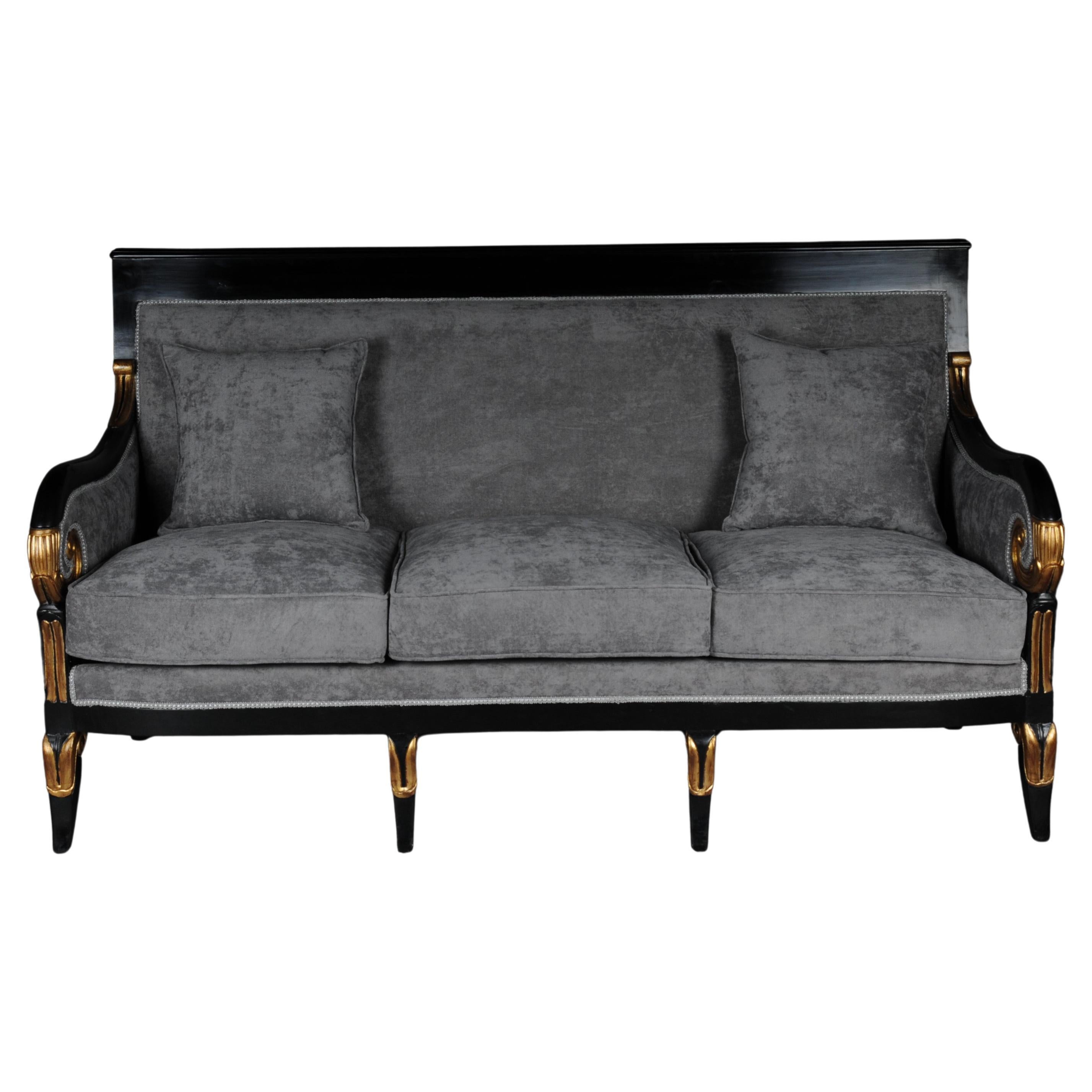 20th Century French Empire Salon Sofa/Couch, Black For Sale
