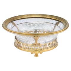 Vintage 20th Century French Empire Solid Silver-Gilt & Cut Glass Bowl, Paris, circa 1900