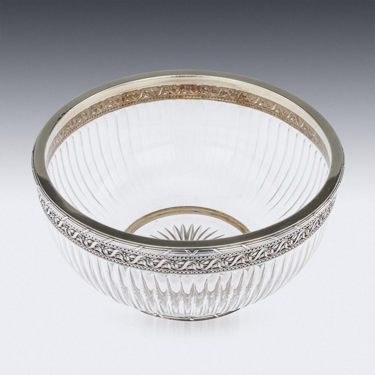 20th Century French Empire Solid Silver & Glass Bowl, Paris, c.1900 For Sale 1