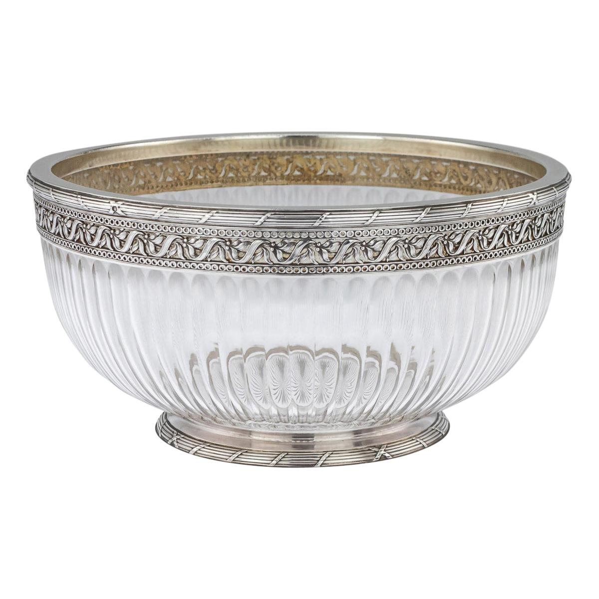 20th Century French Empire Solid Silver & Glass Bowl, Paris, c.1900