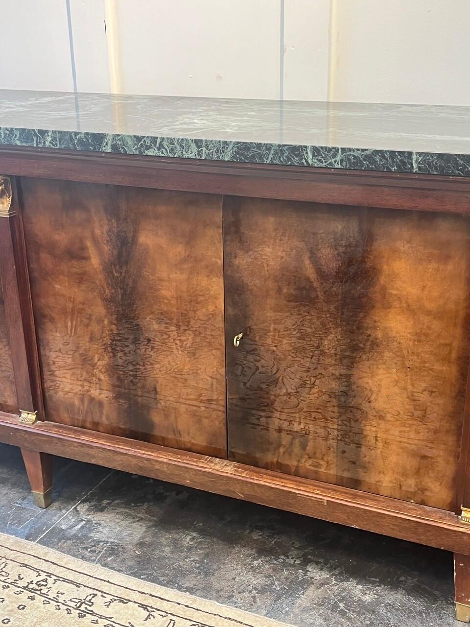 Gilt 20th Century French Empire Style Enfilade w/ Verde Marble Top