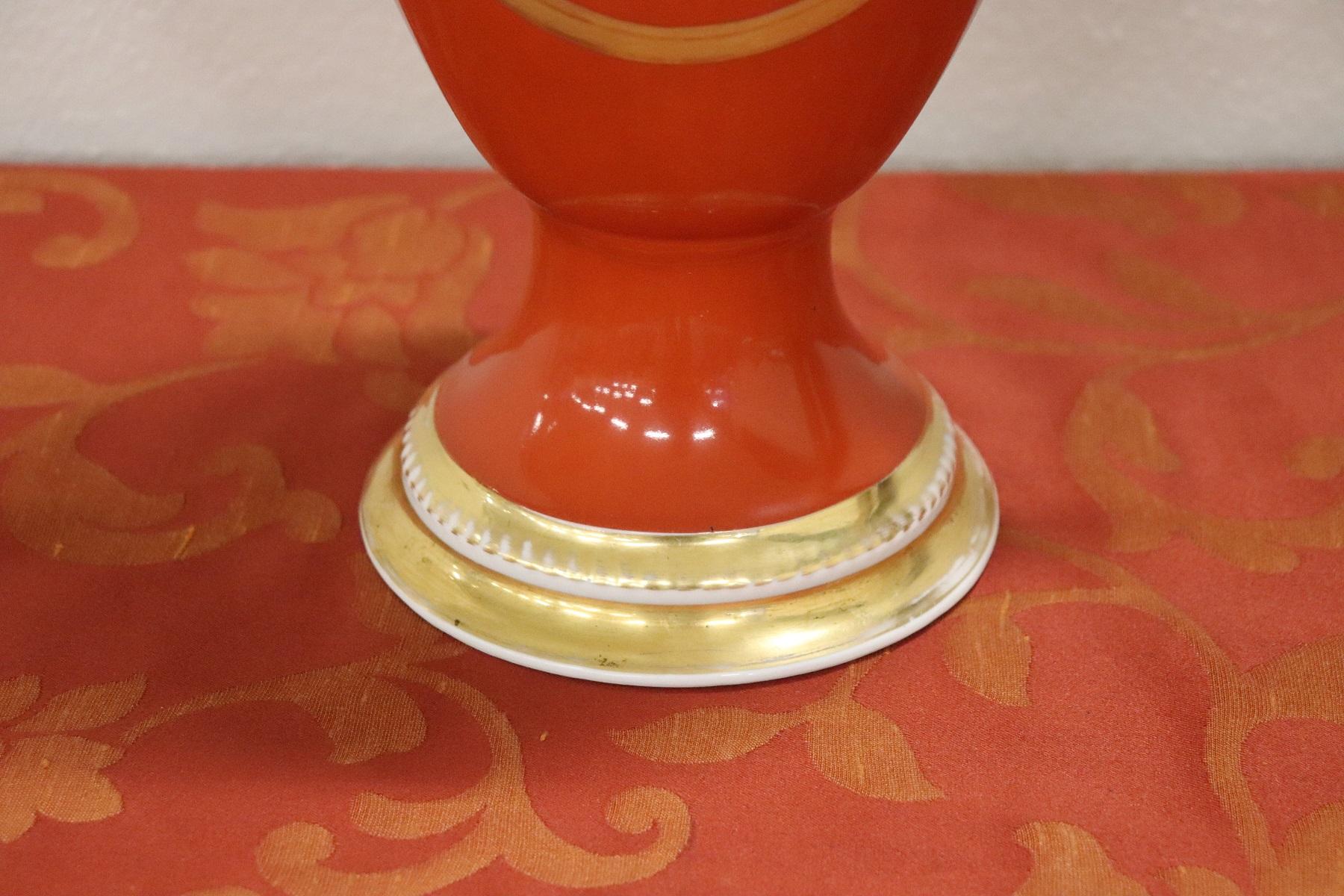 Hand-Painted 20th Century French Empire Style Hand Painted Red Ceramic Amphora Vase, 1920s