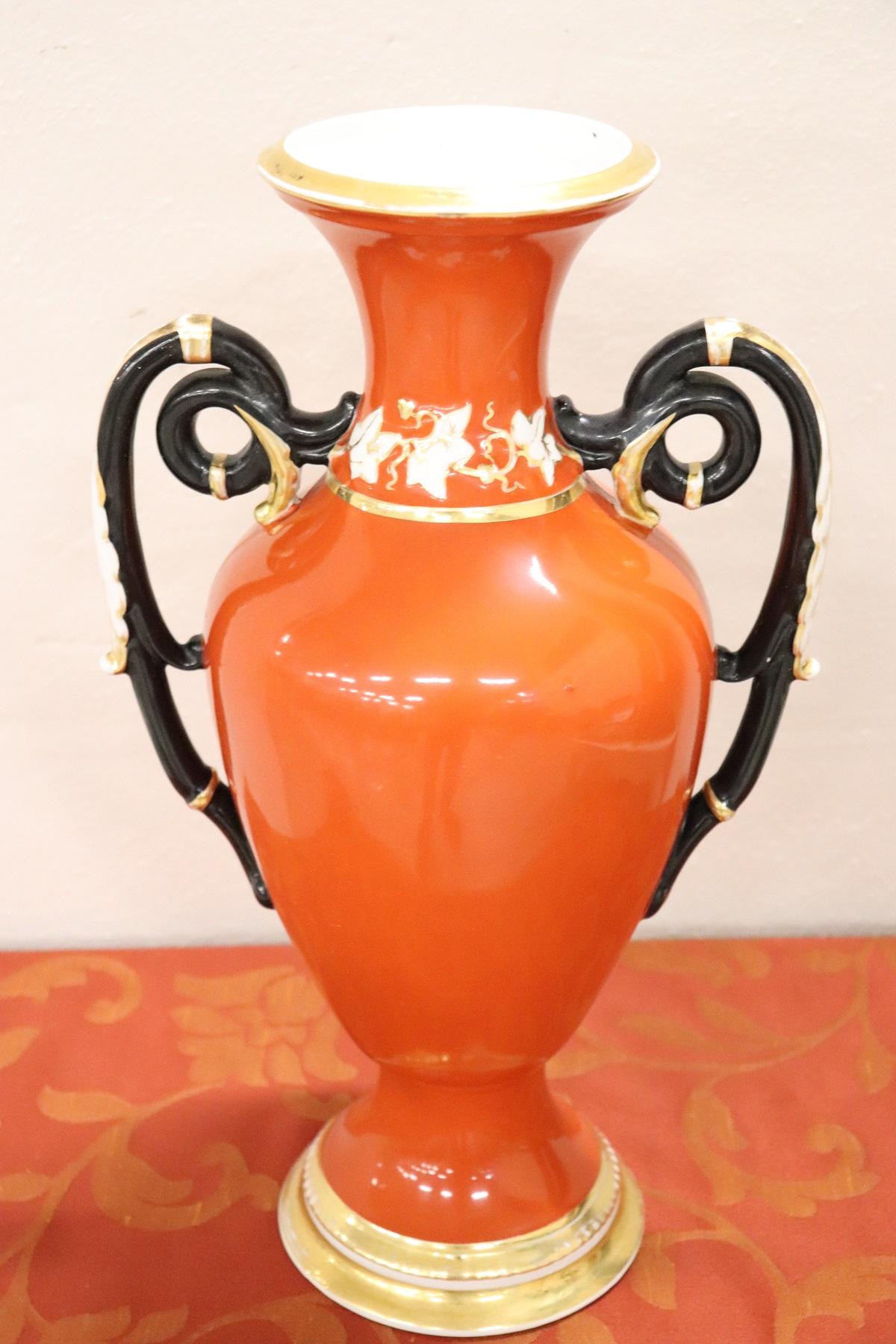 20th Century French Empire Style Hand Painted Red Ceramic Amphora Vase, 1920s 3