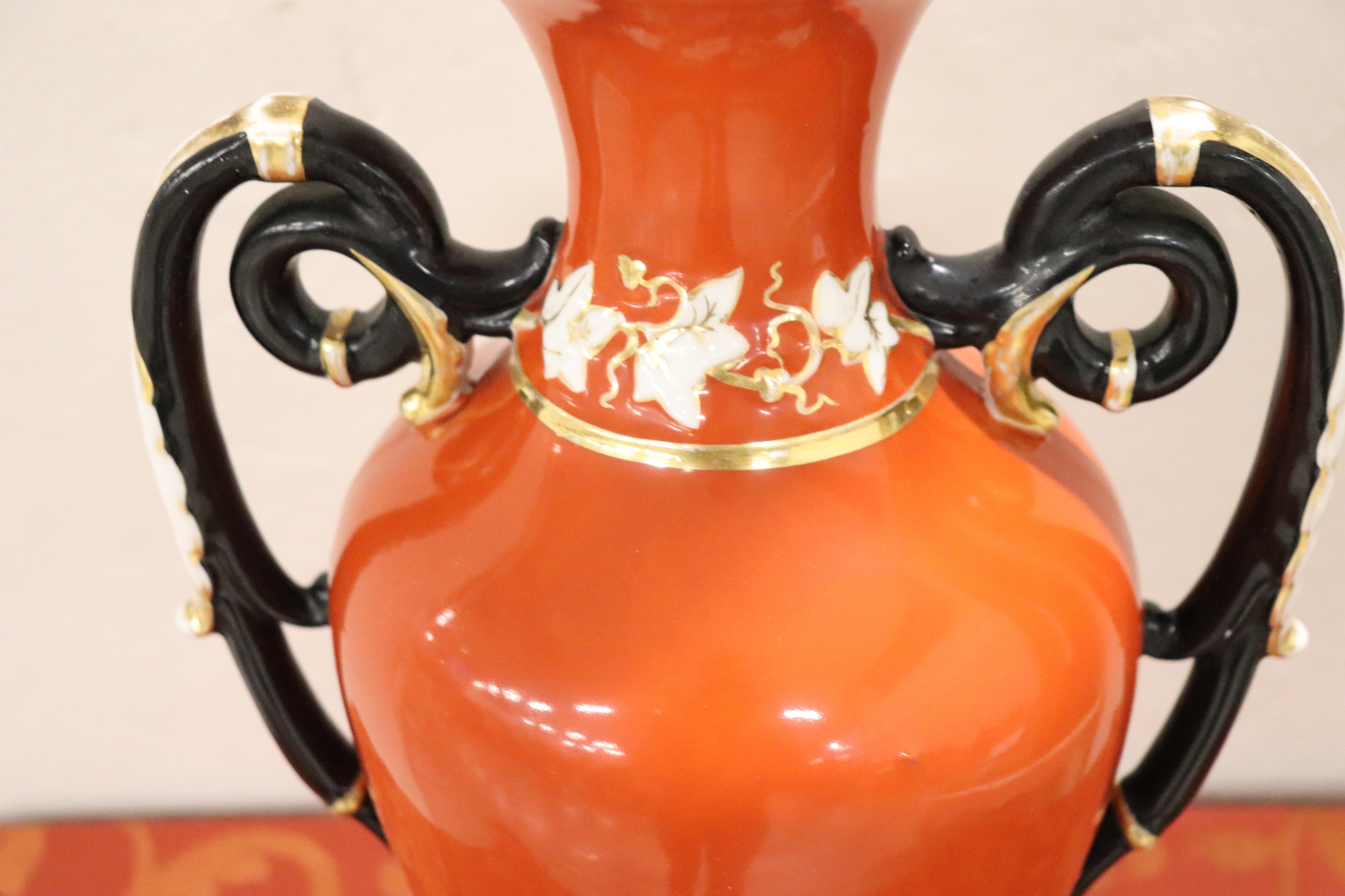 20th Century French Empire Style Hand Painted Red Ceramic Amphora Vase, 1920s 4