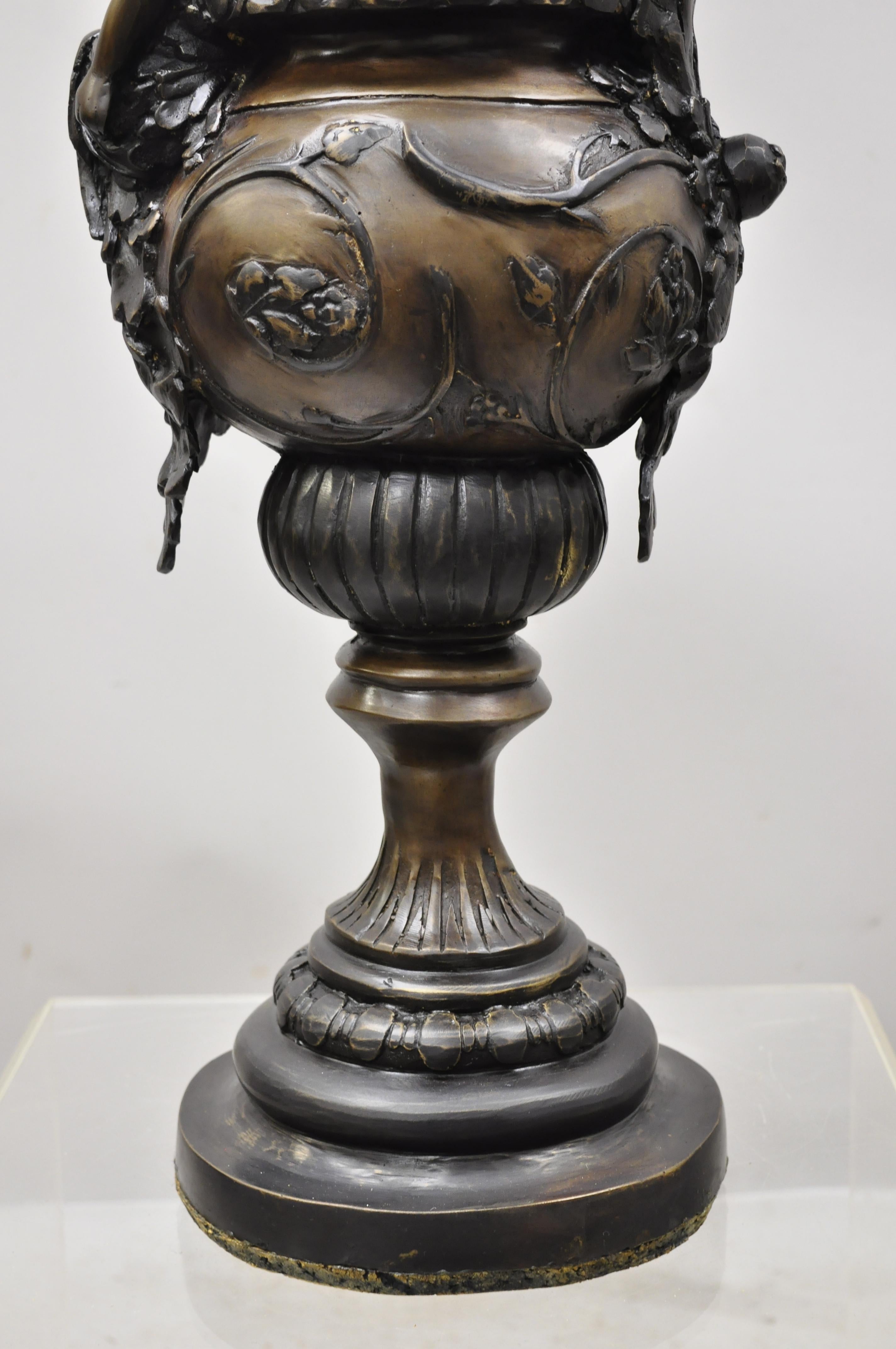 20th Century French Empire Style Large Figural Bronze Urn Ewer Vase with Cherub 8