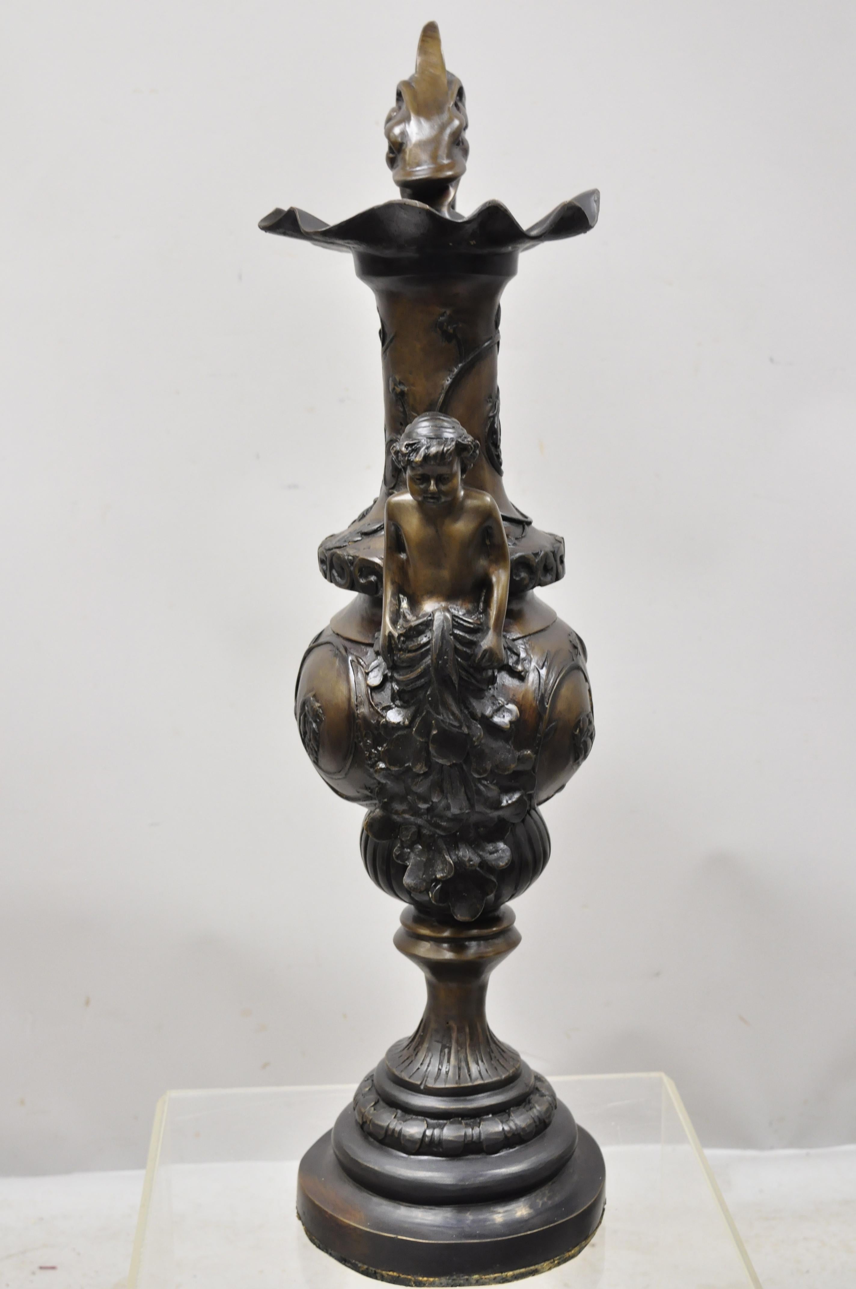 20th Century French Empire Style Large Figural Bronze Urn Ewer Vase with Cherub 9