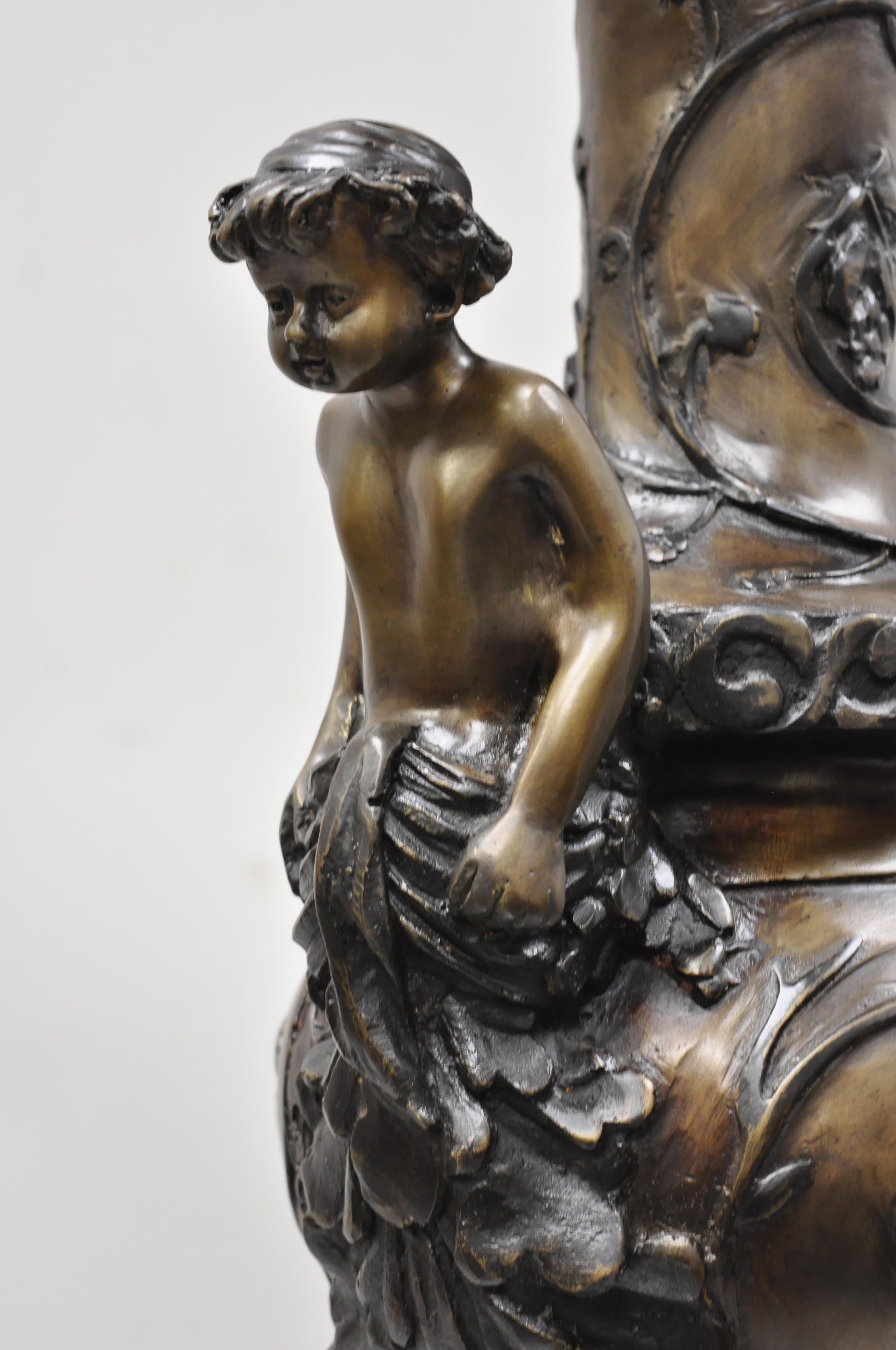 20th Century French Empire Style Large Figural Bronze Urn Ewer Vase with Cherub 1