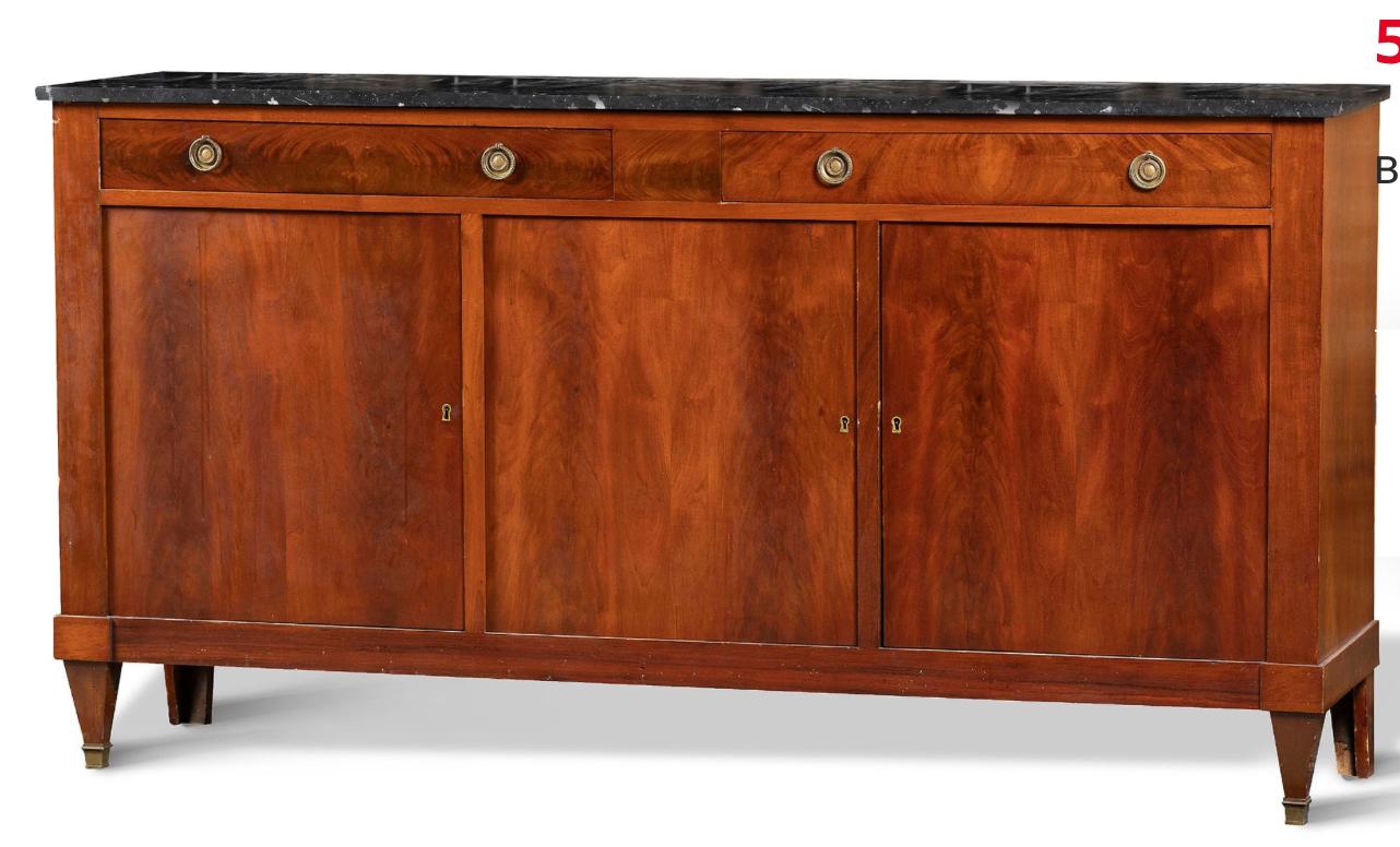 Francese Credenza in legno stile impero francese del XX secolo con piano in marmo scuro in vendita
