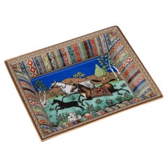 20th Century French Equestrian Theme Ceramic Ash Tray By Hermes