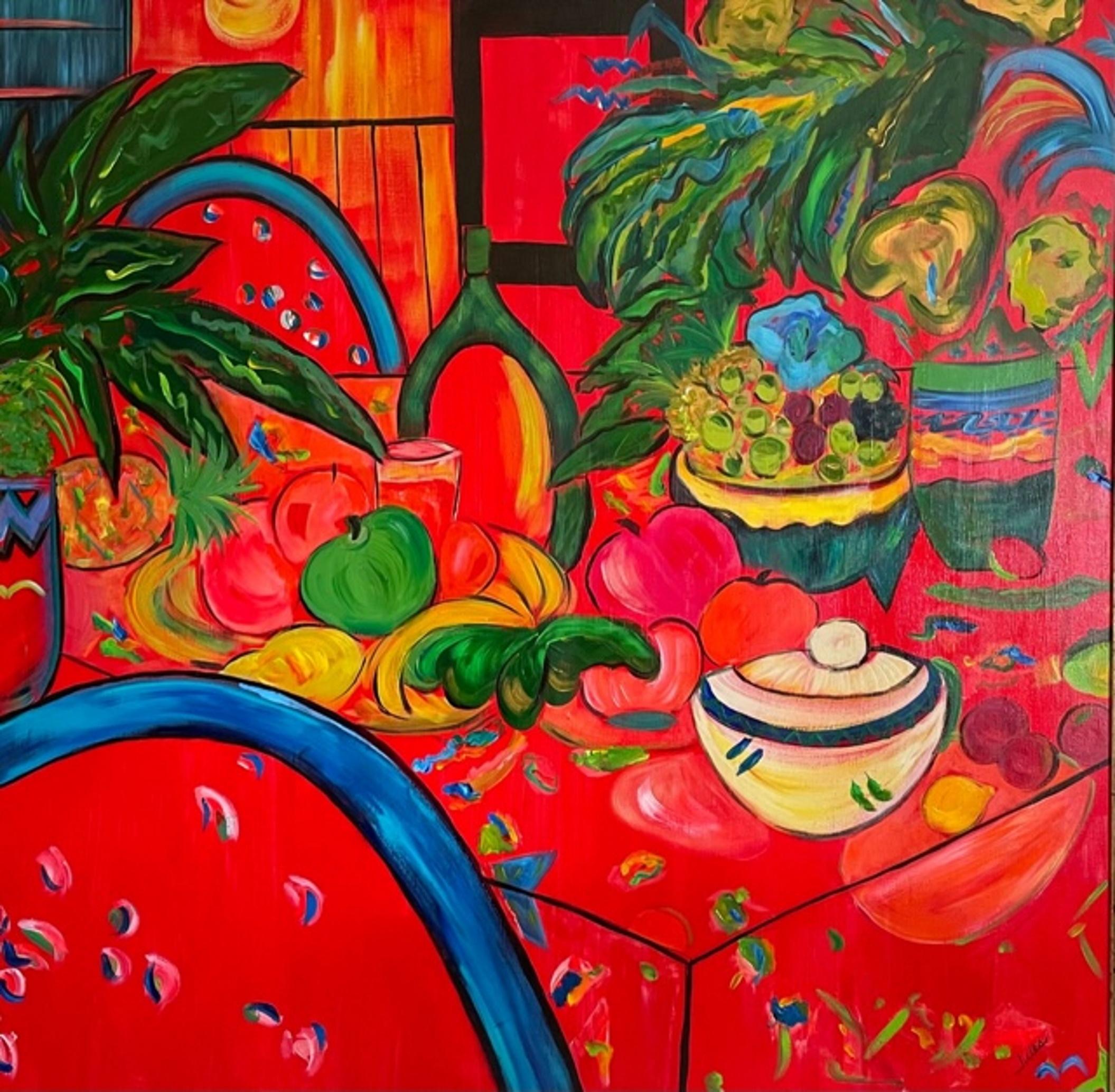 20th Century French Fauvist large scale still life painting.

Brilliant Fauvist still life acrylic painting on canvas in vibrant colors and bold brushwork. Fauvism was the first real avant-garde modern art movement of the 20th century. Paint laid