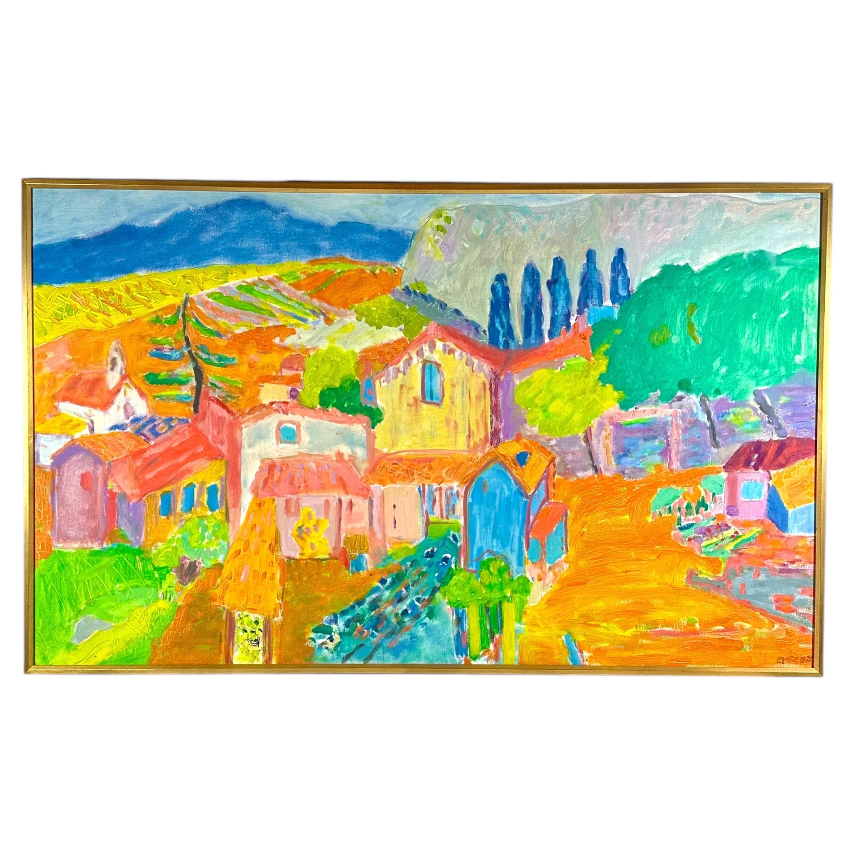Peinture fauviste française du XXe siècle représentant le village d'Ollioules, en France