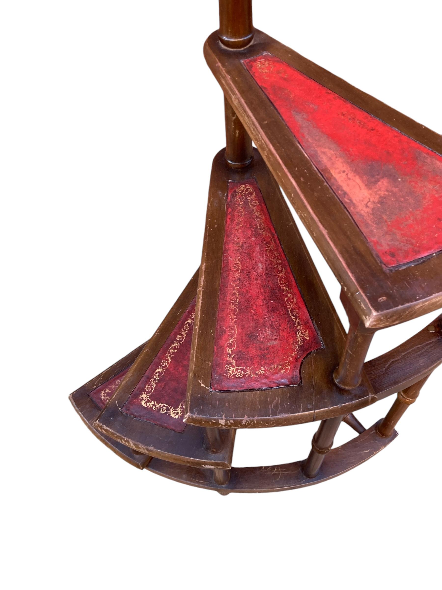 20th Century French faux bamboo wood and leather library steps 4