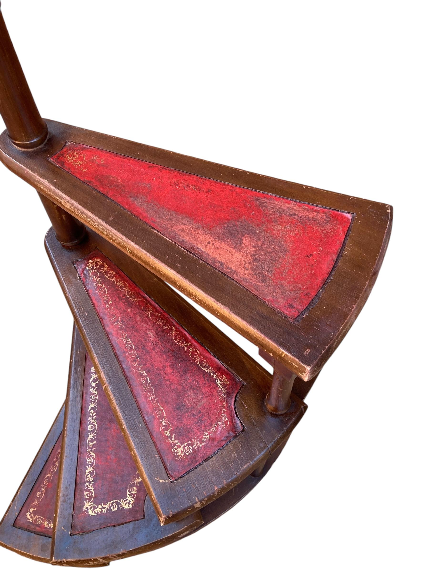 20th Century French faux bamboo wood and leather library steps 5