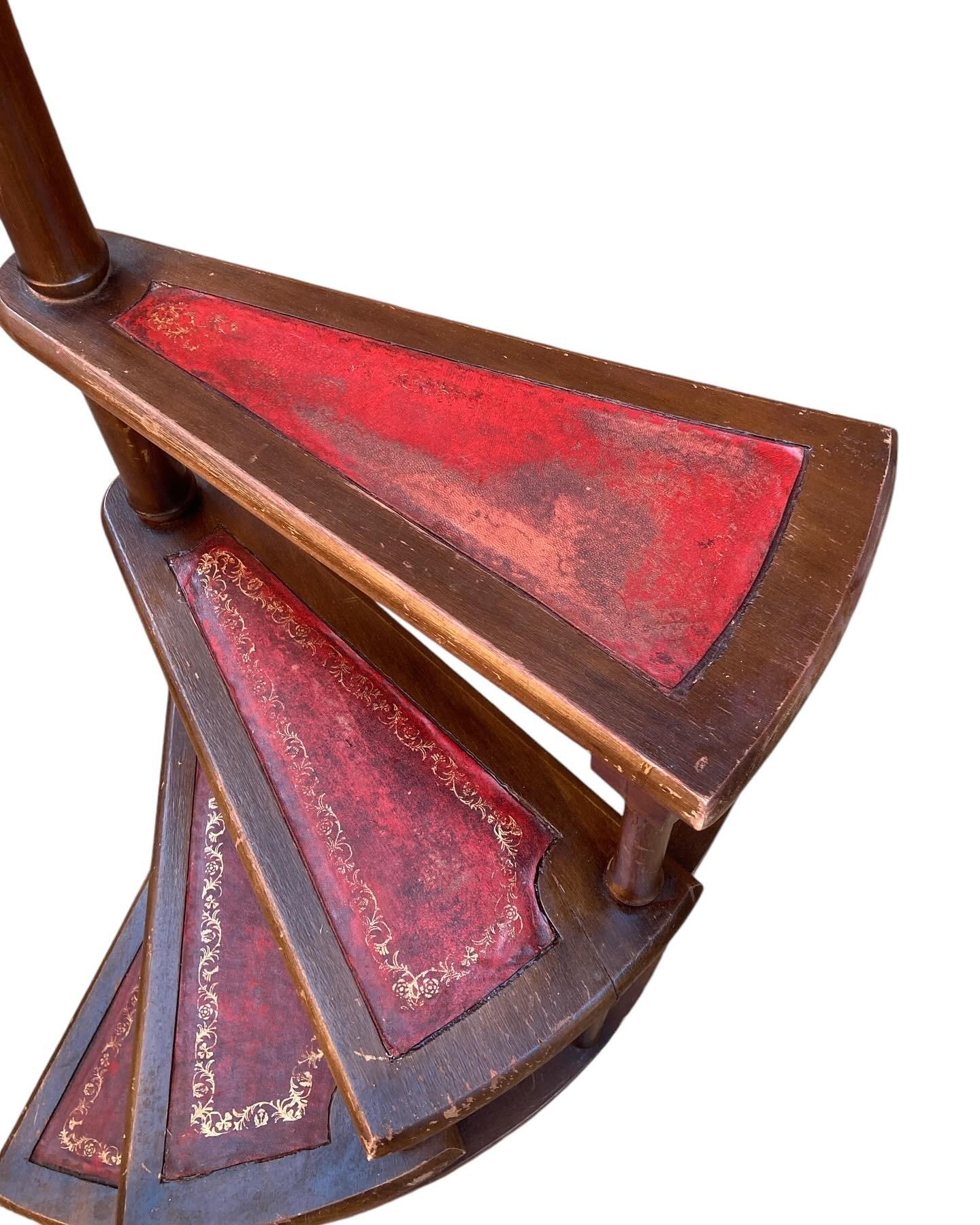 British 20th Century French faux bamboo wood and leather library steps