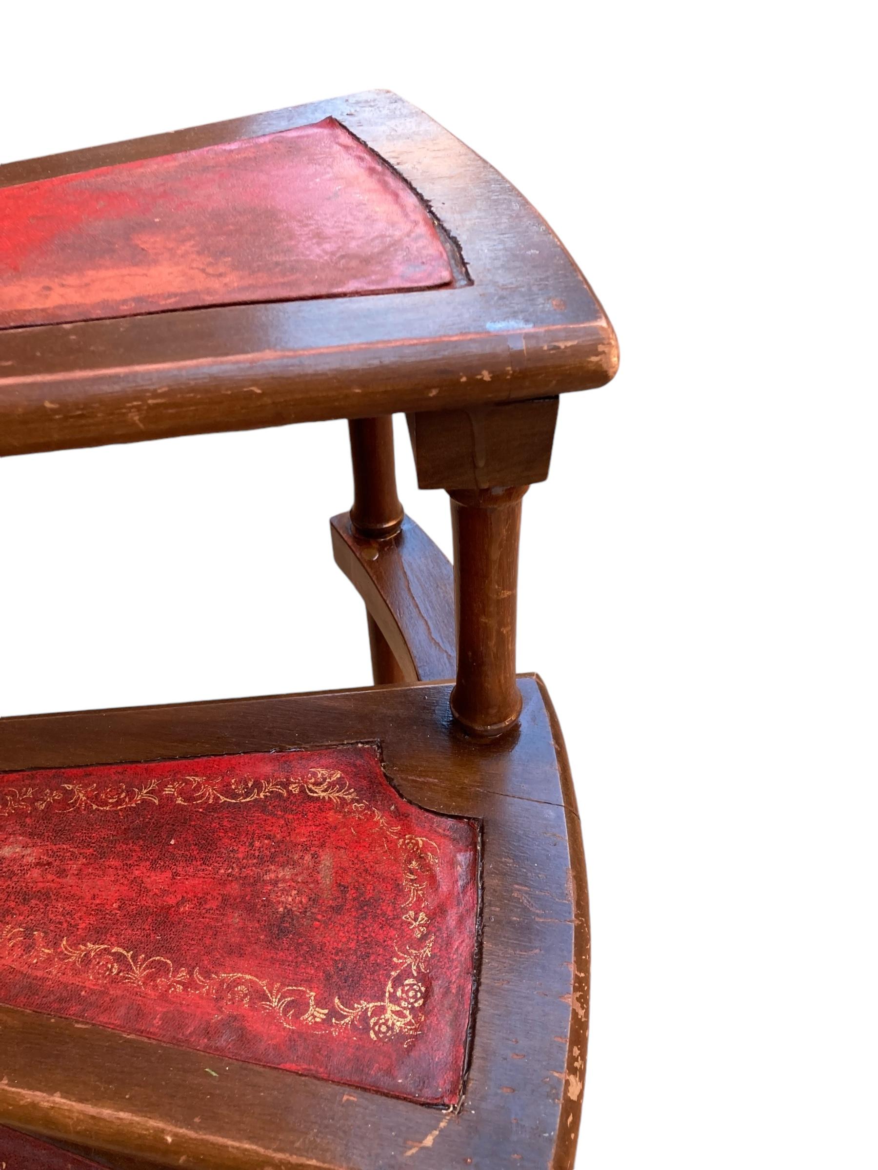 20th Century French faux bamboo wood and leather library steps 1