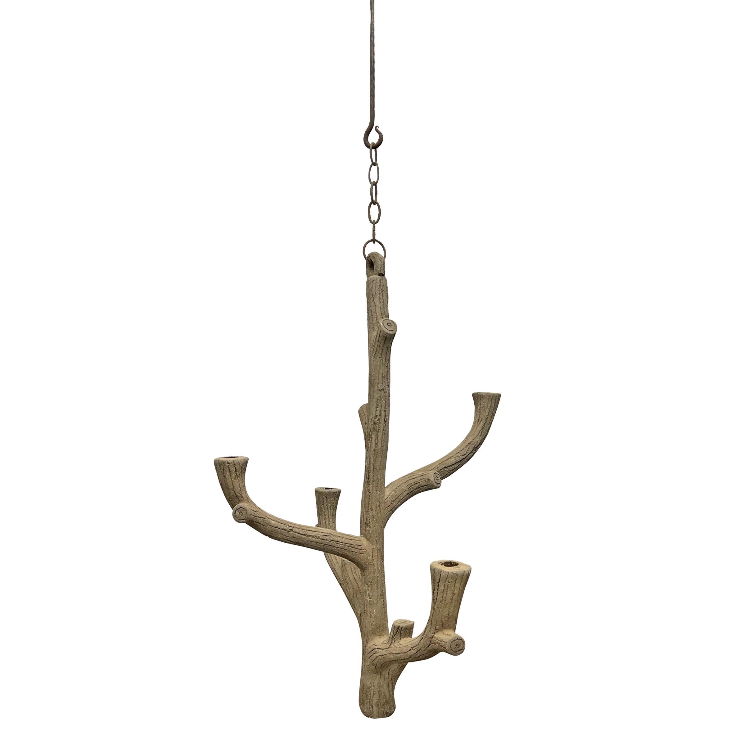 Country 20th Century French Faux Bois Four-Arm Chandelier