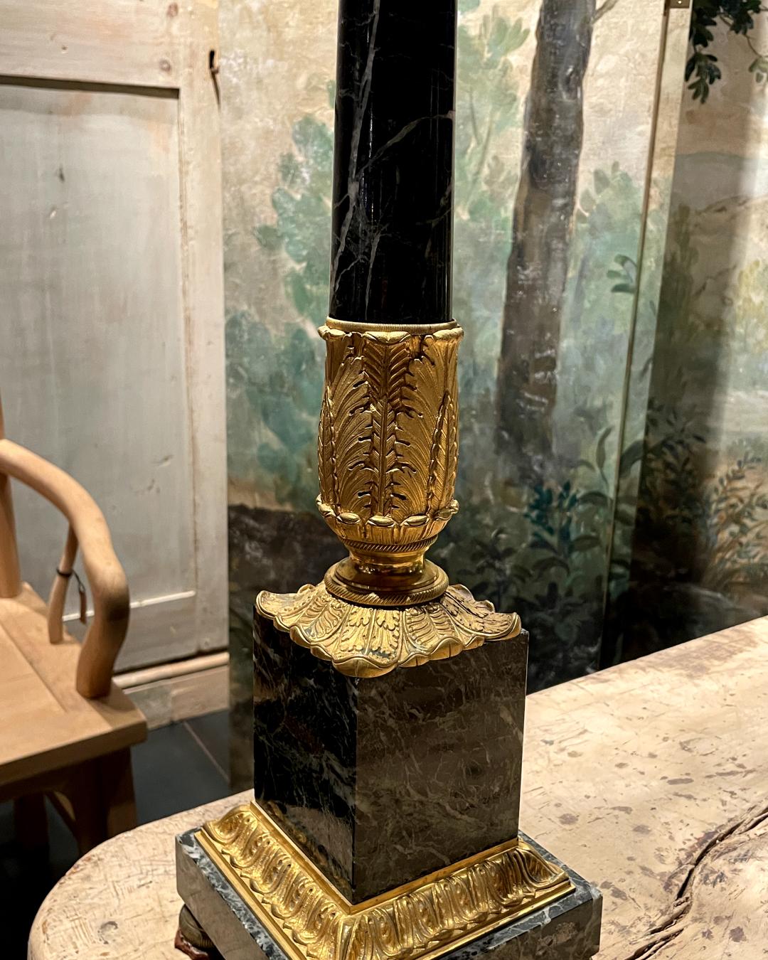 20th Century French Fire-Gilded Bronze and Green Marble Candelabra For Sale 1