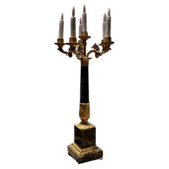 Vintage 20th Century French Fire-Gilded Bronze and Green Marble Candelabra