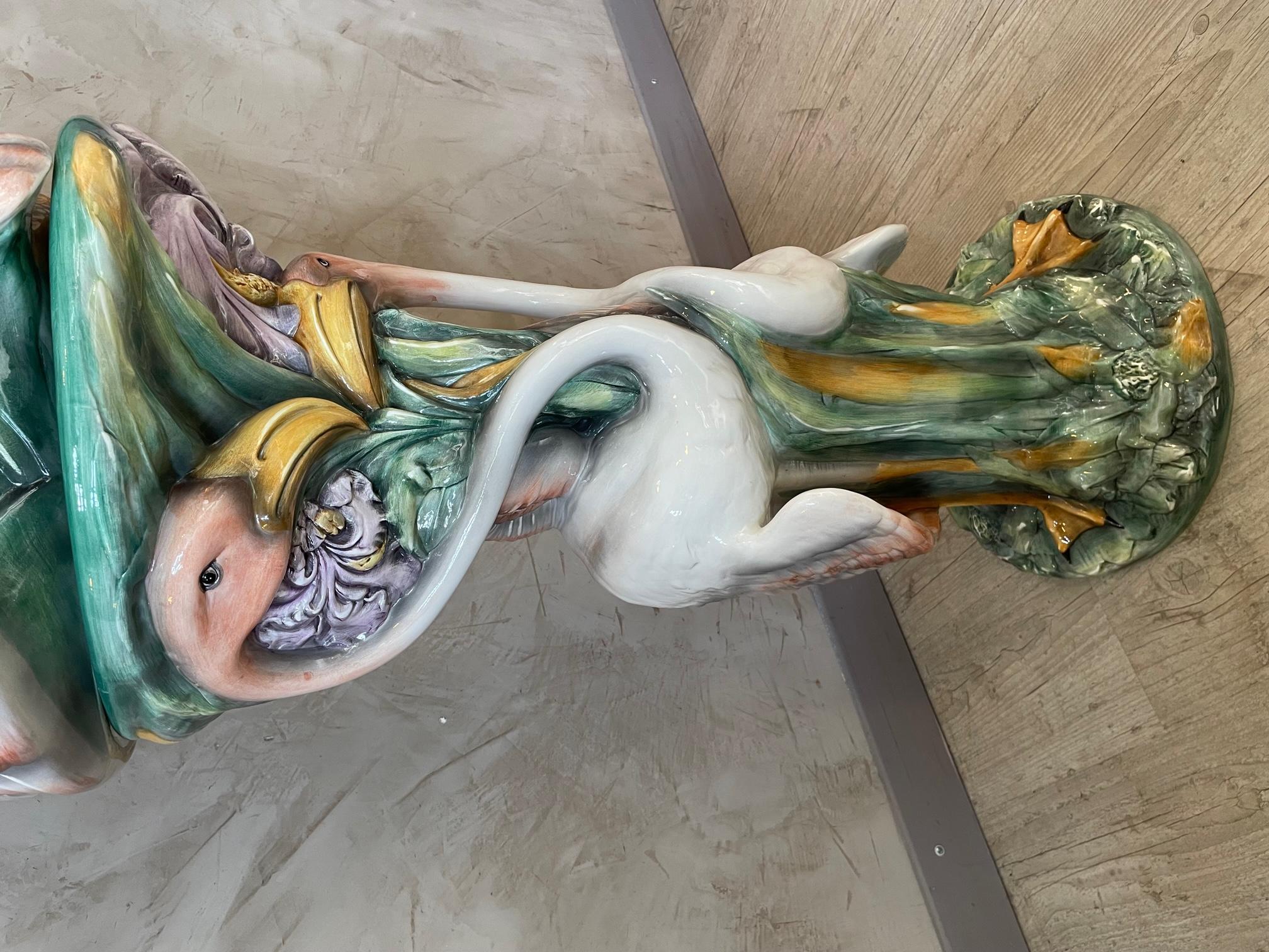 20th Century French Flamingo Ceramic Column and Cachepot, 1960s For Sale 6