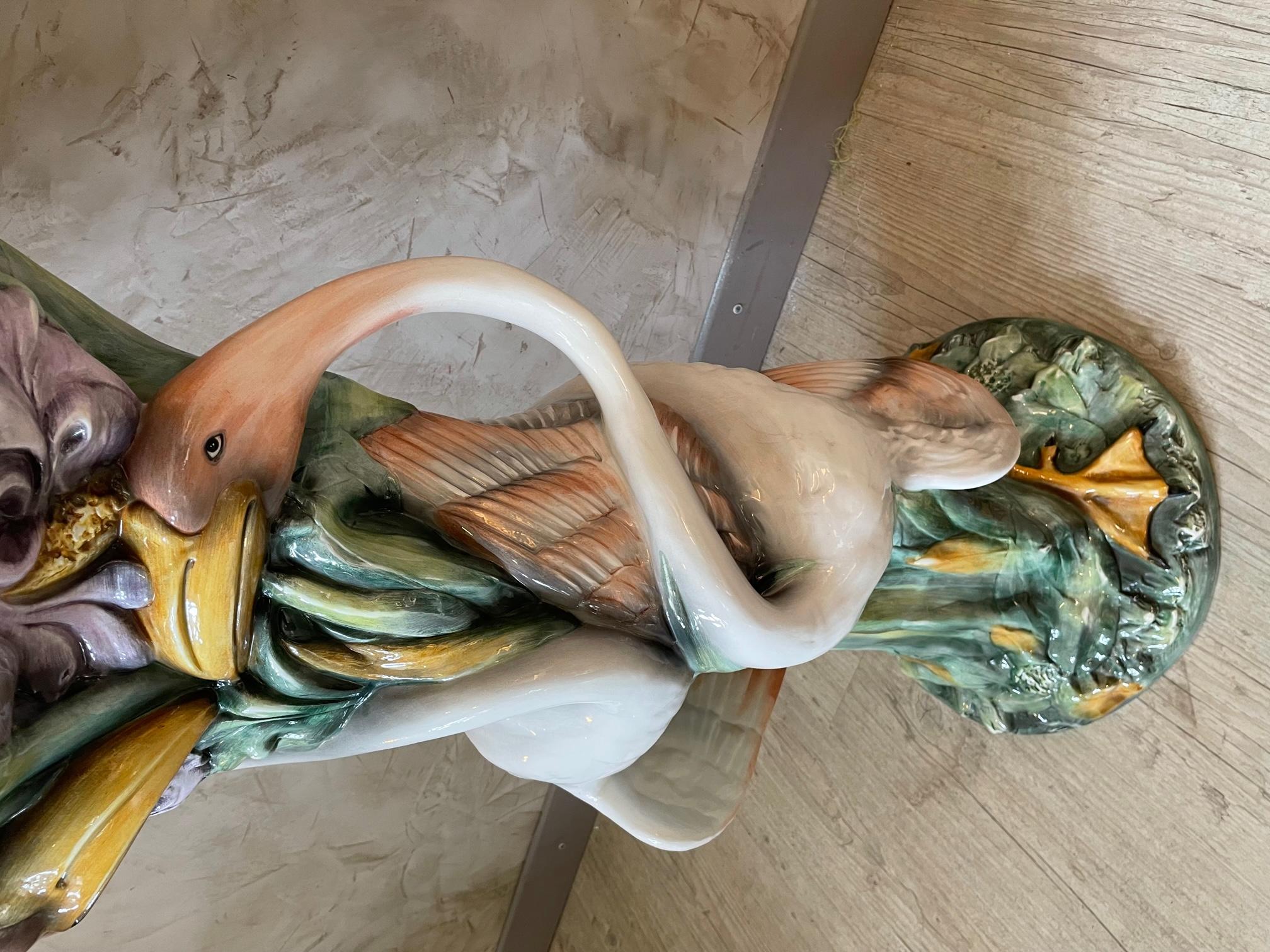 20th Century French Flamingo Ceramic Column and Cachepot, 1960s For Sale 8