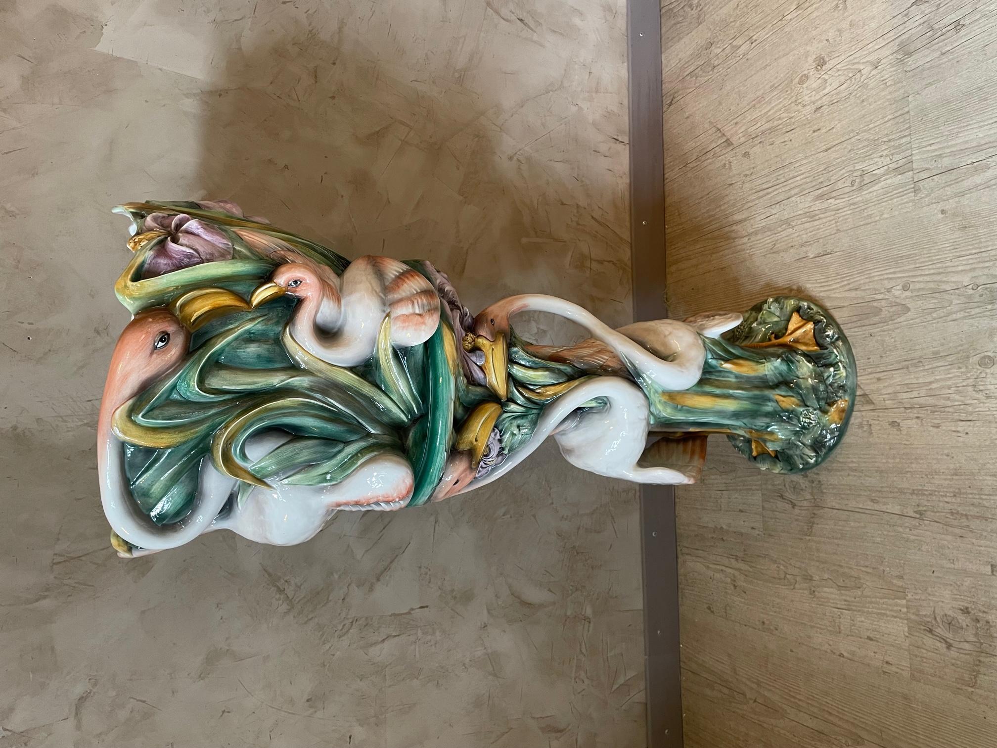Français colonne et cache-pot en céramique flamboyant français du 20ème siècle, années 1960