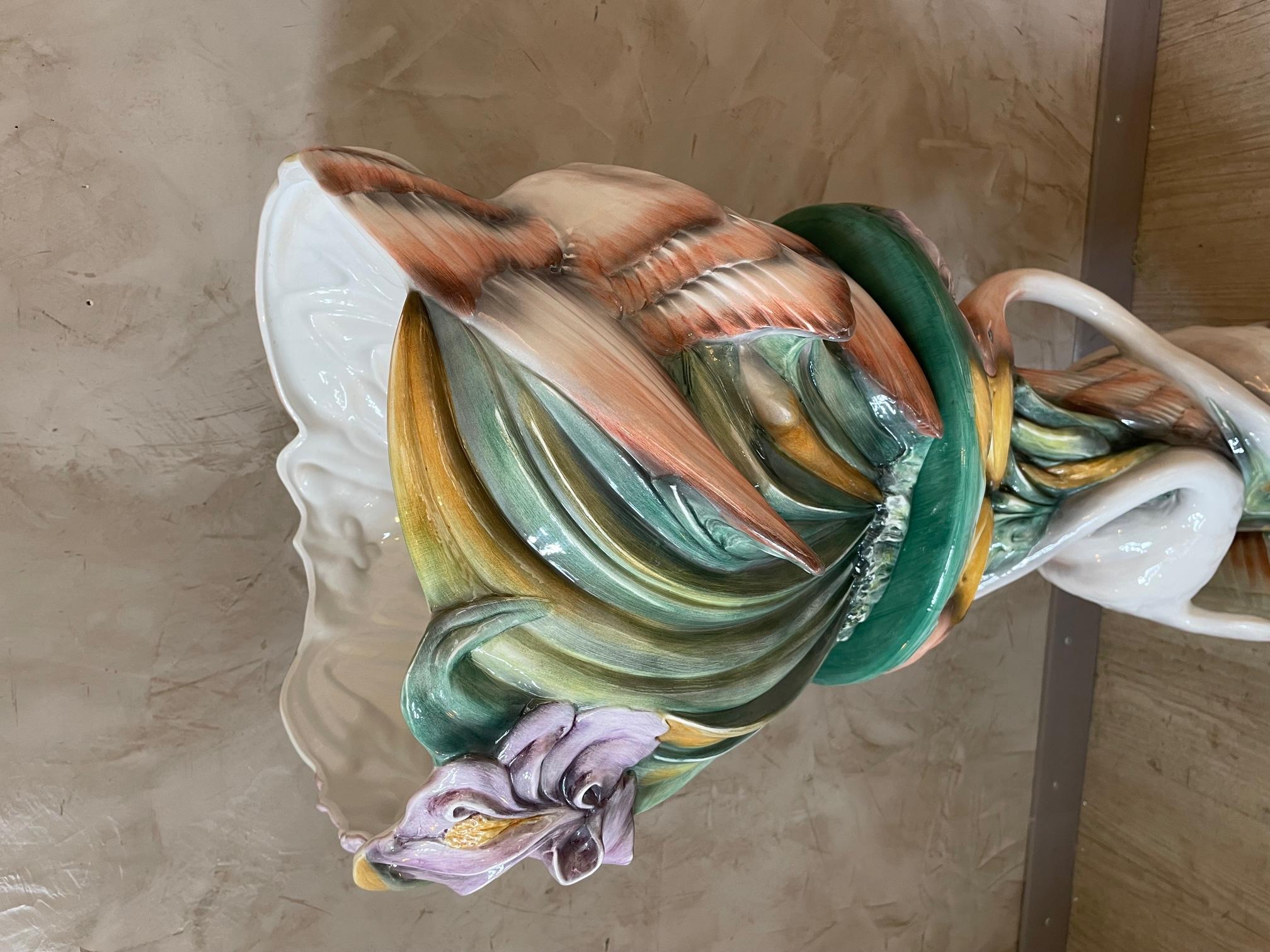 Französische Flamingo-Keramiksäule und Übertopf aus dem 20. Jahrhundert, 1960er Jahre im Angebot 5