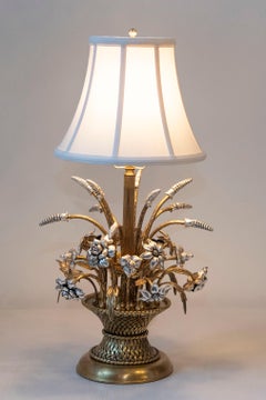 20th Century French Floral Table Lamp with Gilded Wheat
