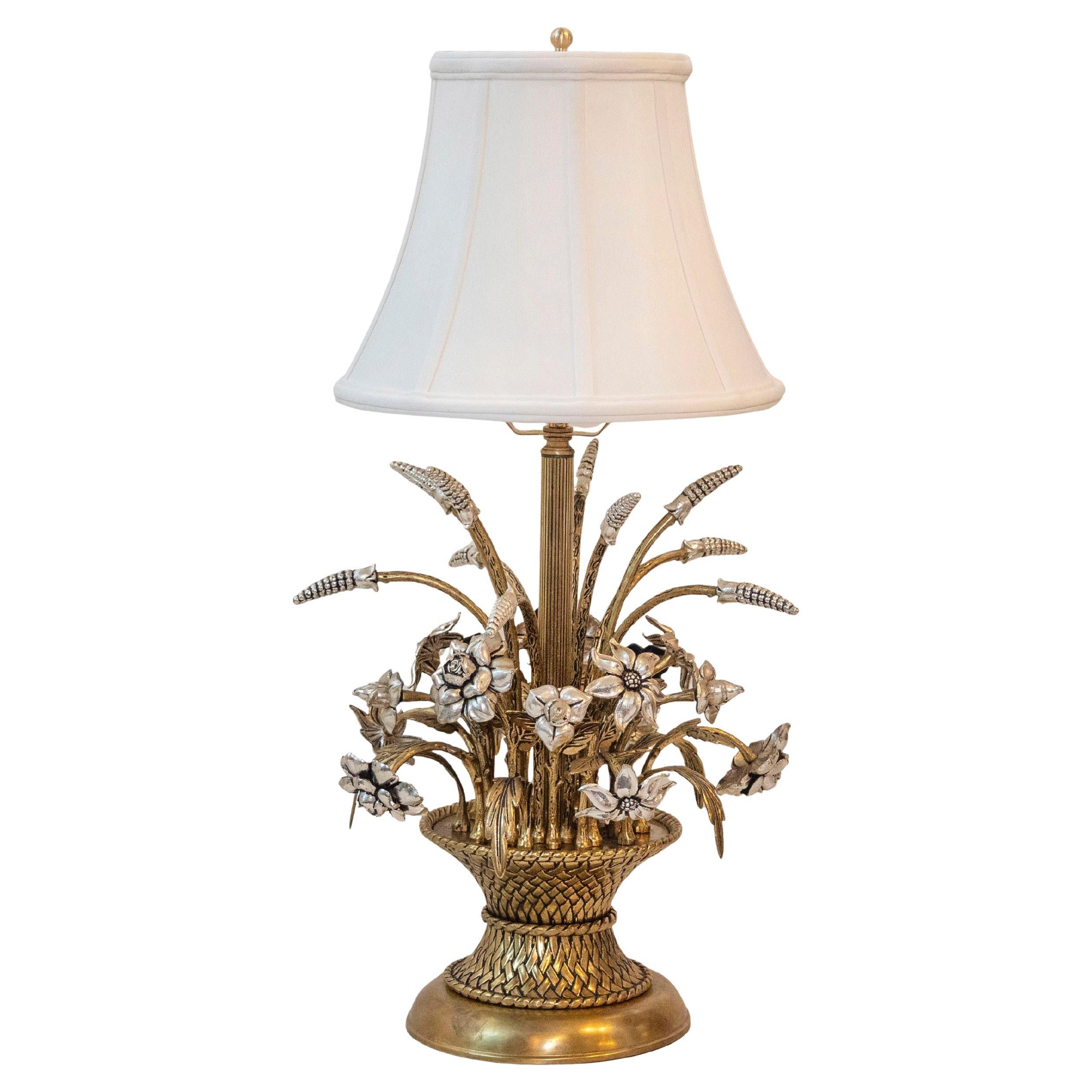 Lampe de table florale française du 20e siècle avec blé doré