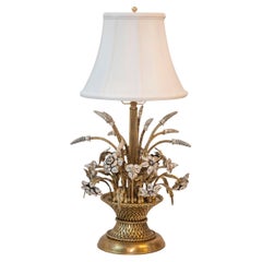 Vintage 20th Century French Floral Table Lamp with Gilded Wheat