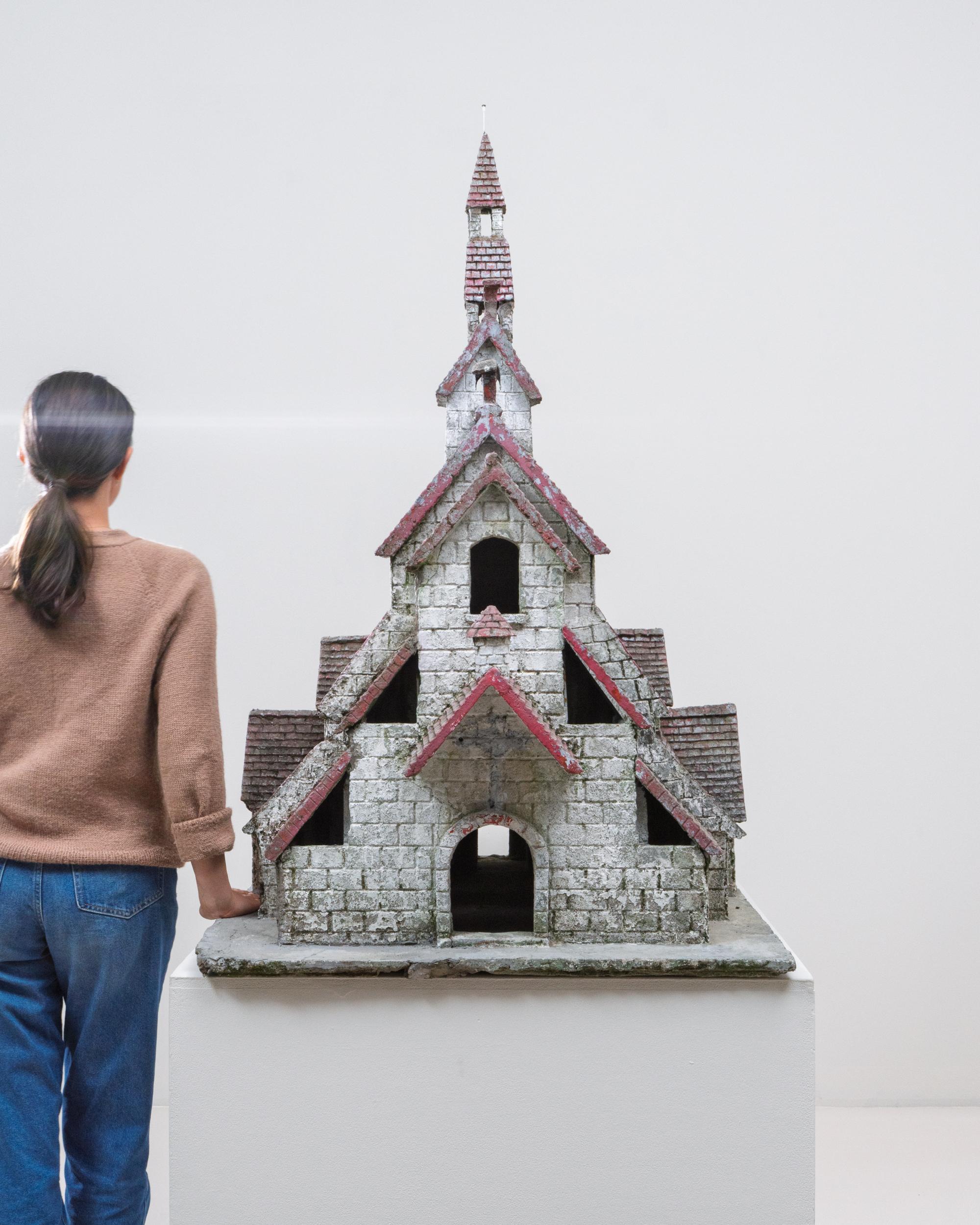 20th Century French Folk Art Concrete Model of Church In Good Condition For Sale In High Point, NC