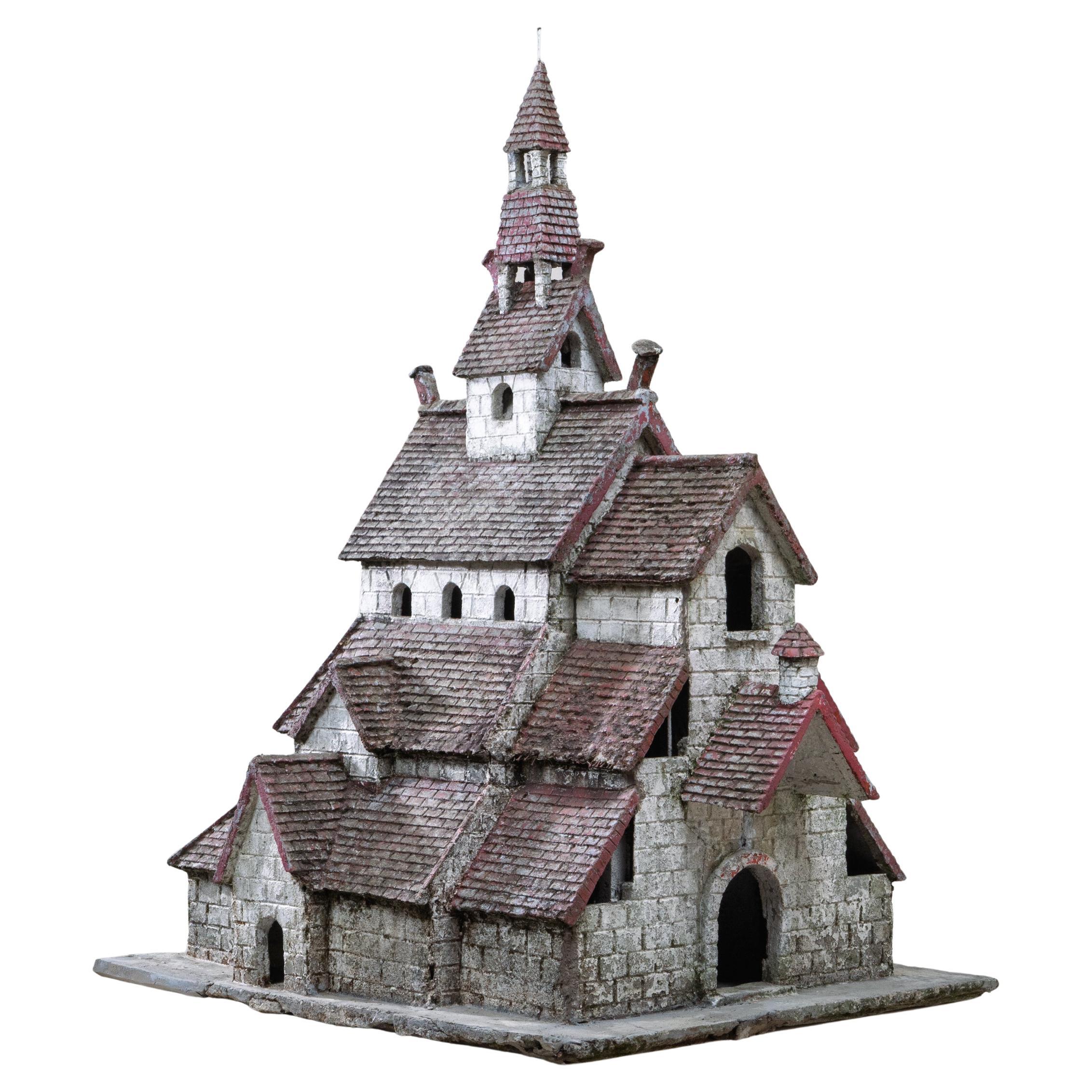 20th Century French Folk Art Concrete Model of Church For Sale