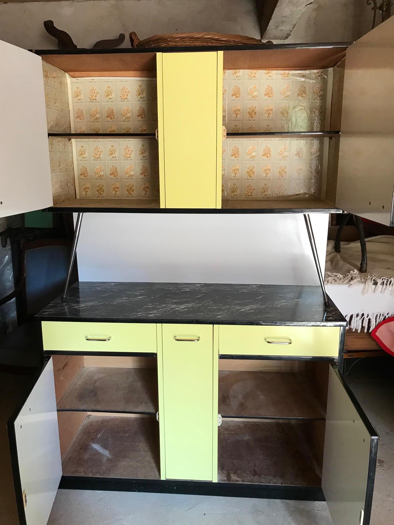 Late 20th Century 20th Century French Formica Yellow Kitchen Buffet, 1970s