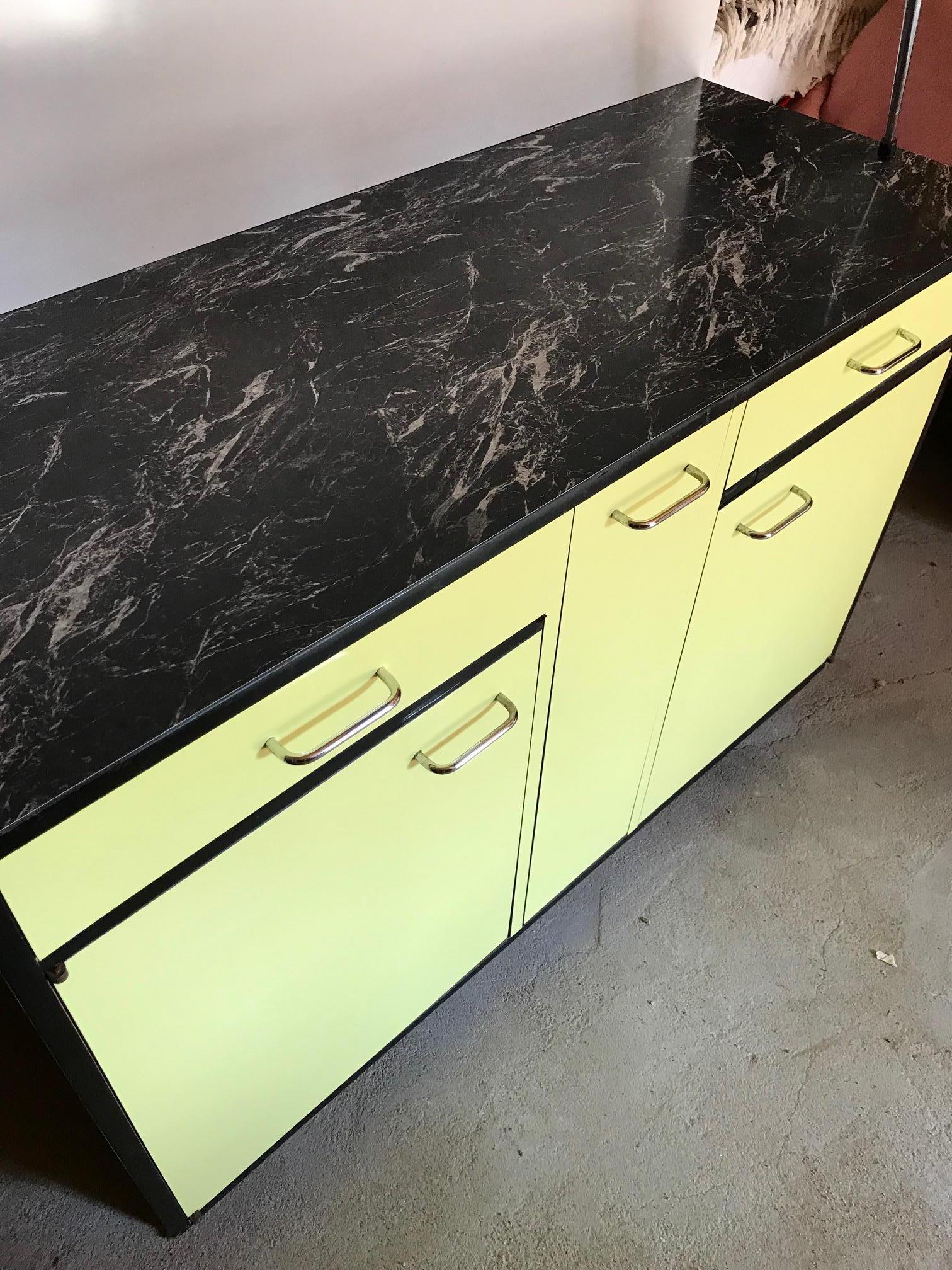 20th Century French Formica Yellow Kitchen Buffet, 1970s 1