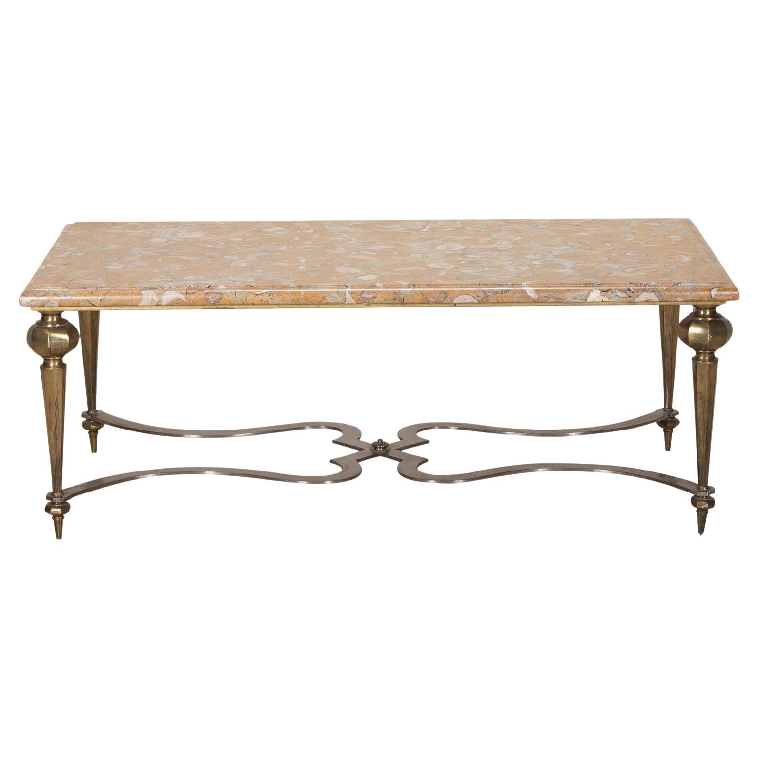 Mesa de centro francesa del siglo XX con tapa de mármol fosilizado en venta