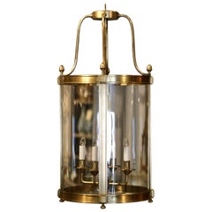  20th Century French Four-Light Brass Lantern with Glass Panels