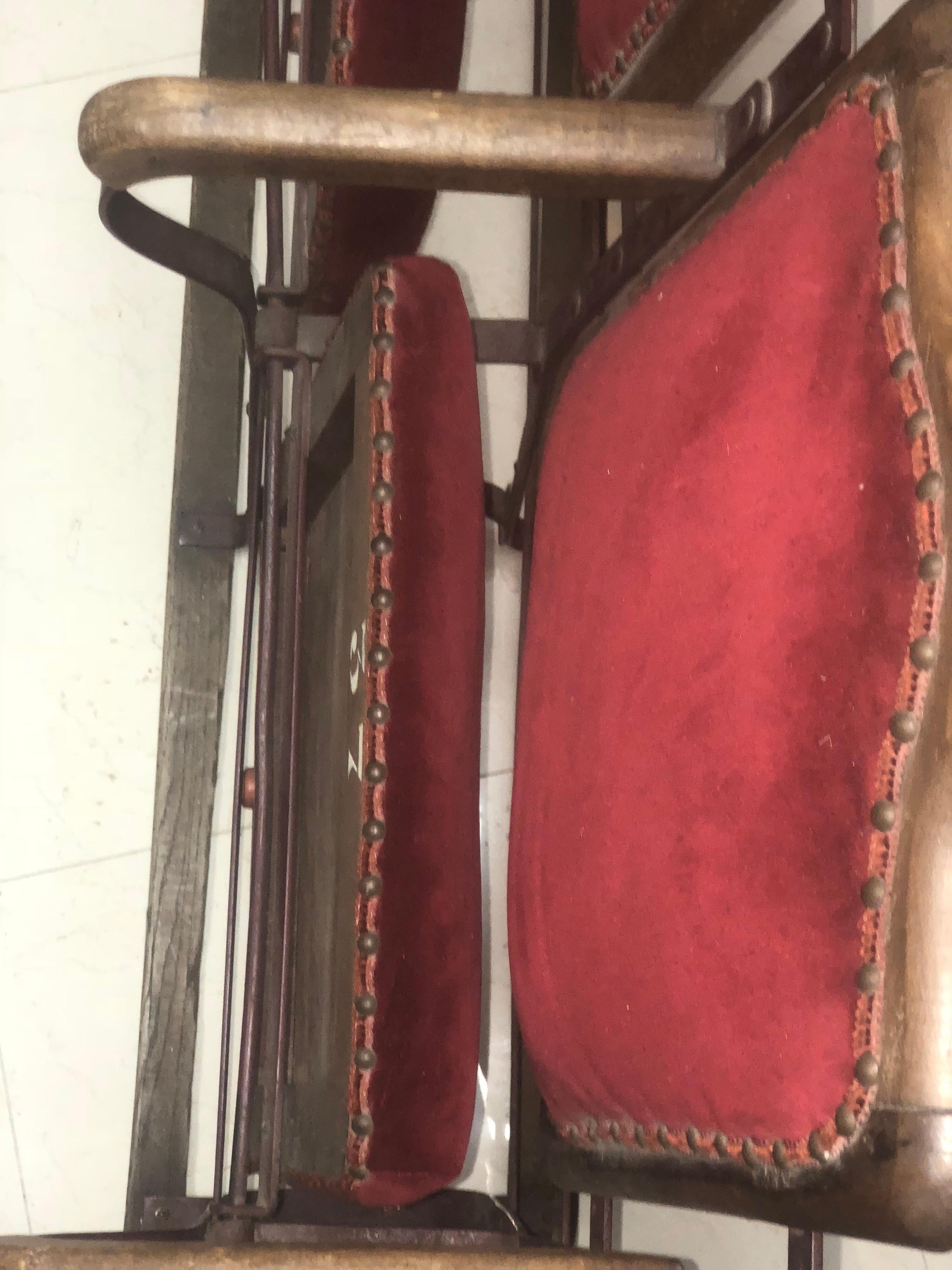 20th Century French Four Seater Cinema Seats in Wood and Metal in Red Velvet 2