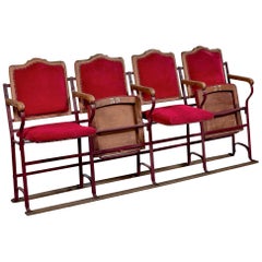 20th Century French Four Seater Cinema Seats in Wood and Metal in Red Velvet