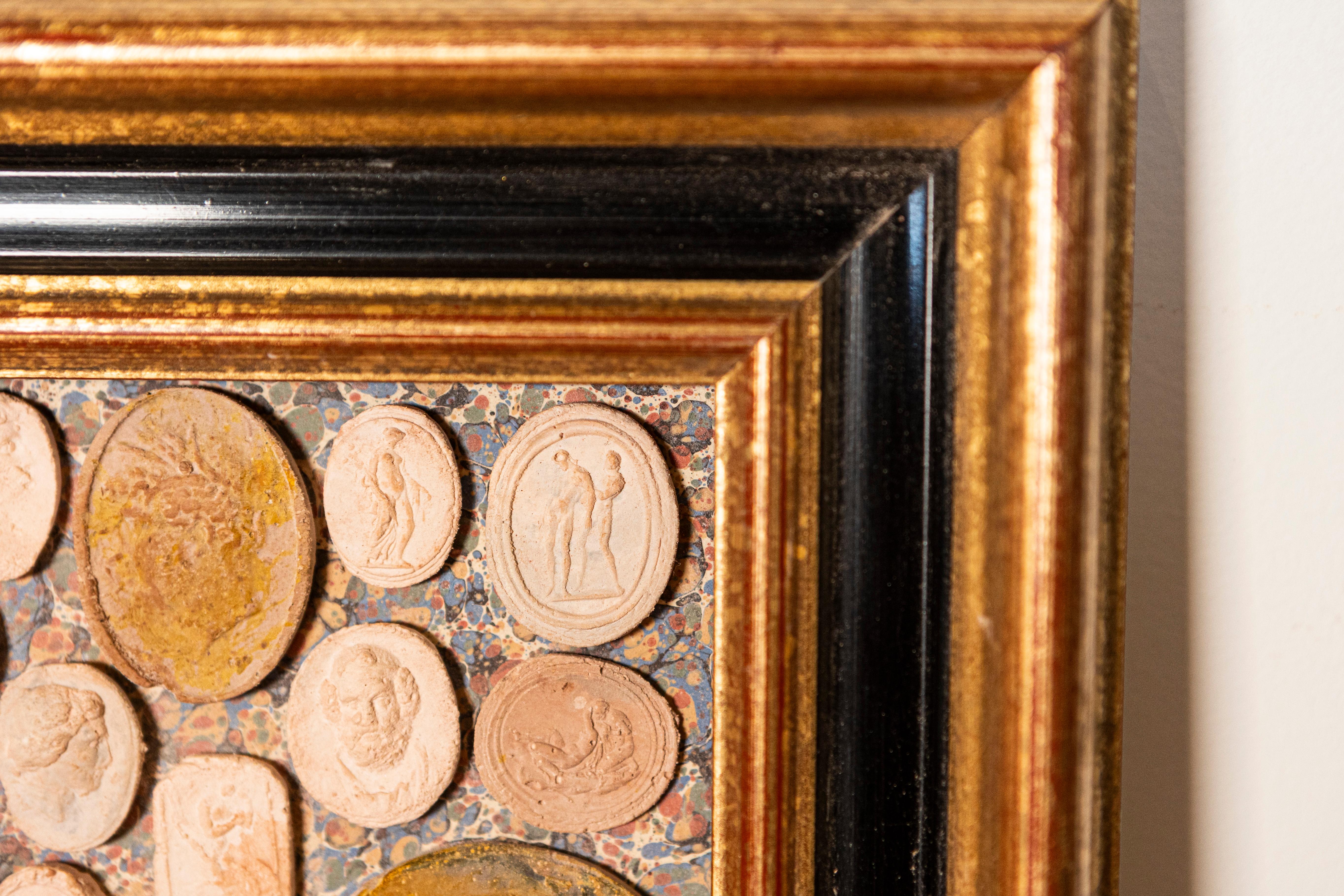 Glass 20th-Century French Framed Collection of Plaster Cameos For Sale