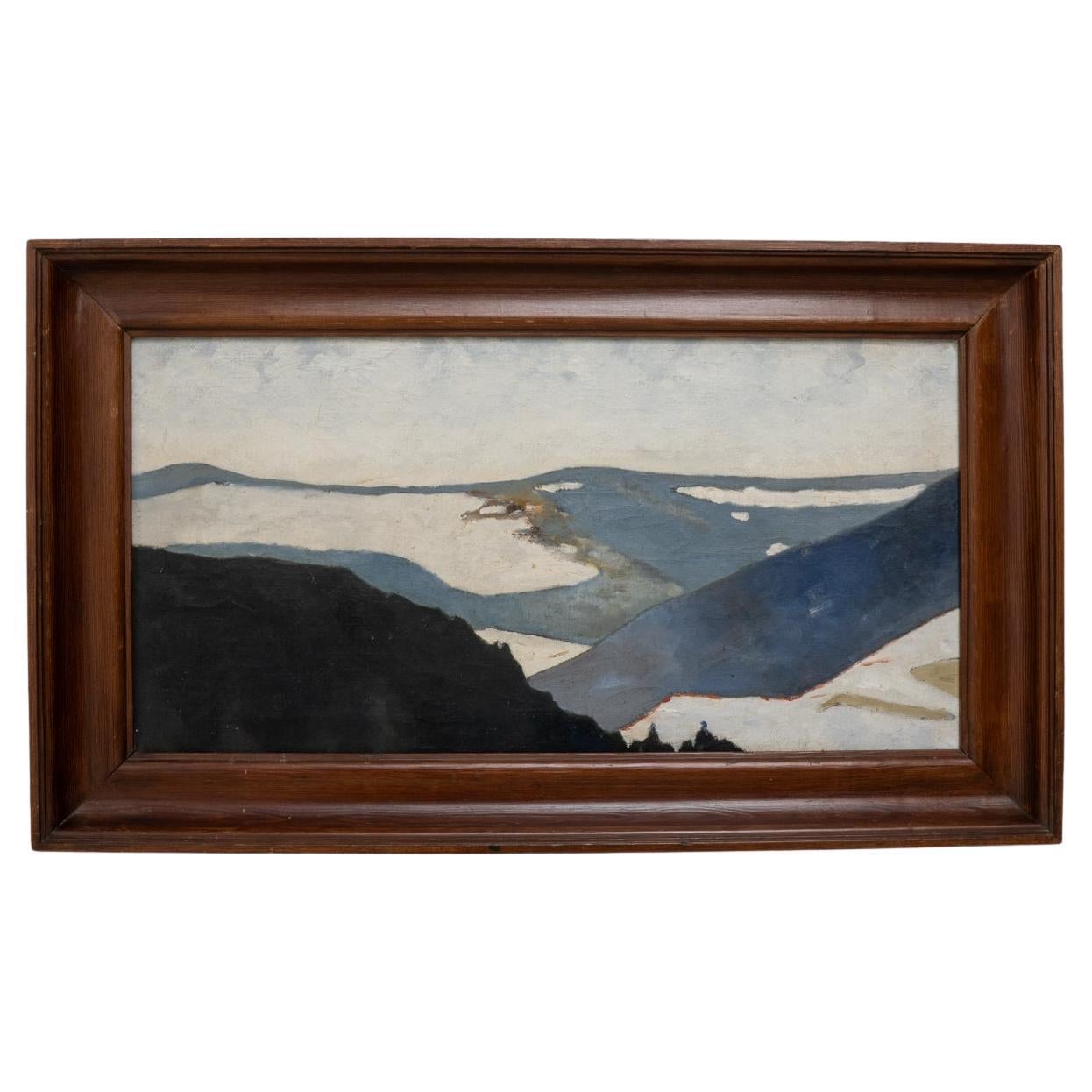 Huile sur toile encadrée du 20e siècle Paysage d
hiver en vente