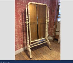 20th Century French Free Standing Faux Bamboo Mirror on Wheels, 1920s
