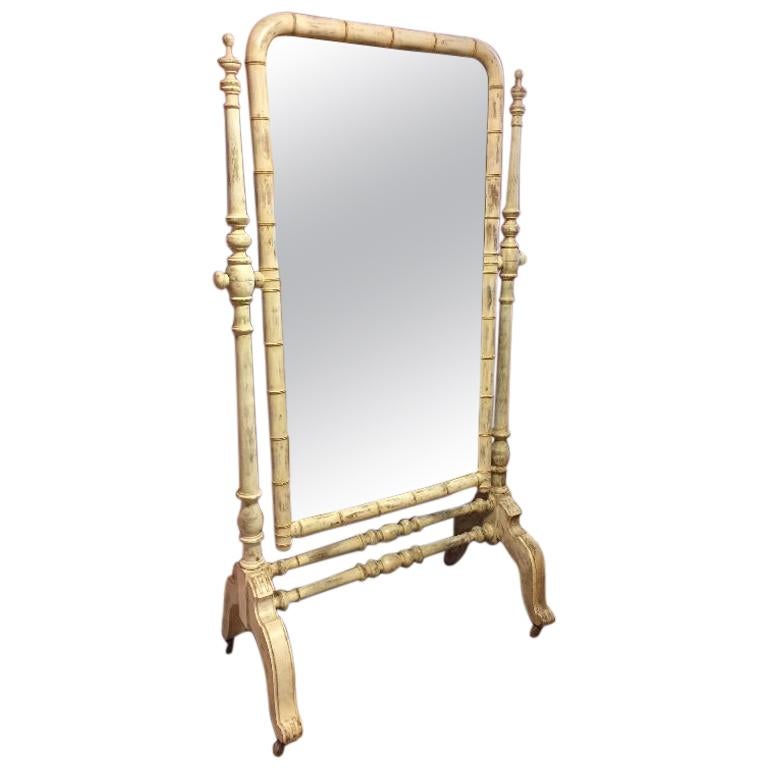 20th Century French Free Standing Faux Bamboo Mirror on Wheels, 1920s For Sale